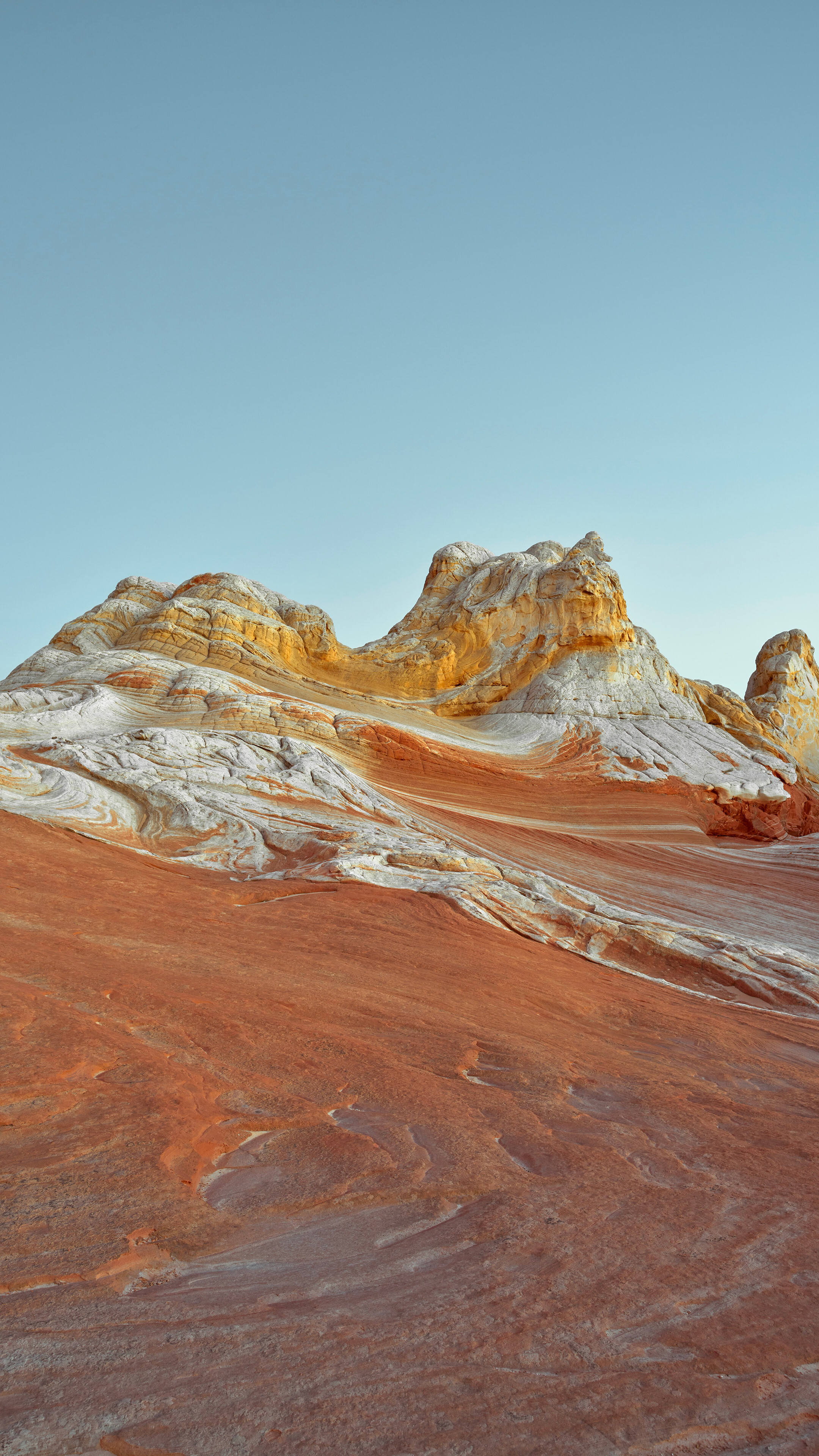 Geology: Natural landscape, Rock formation, White-orange mountain. 2160x3840 4K Background.