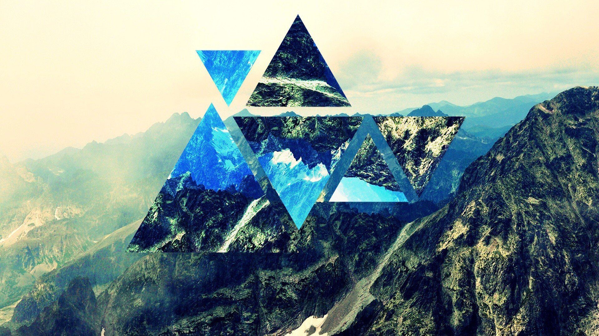 Triangle: Mountain range,  Natural landscape, Polygons, Digital art. 1920x1080 Full HD Wallpaper.