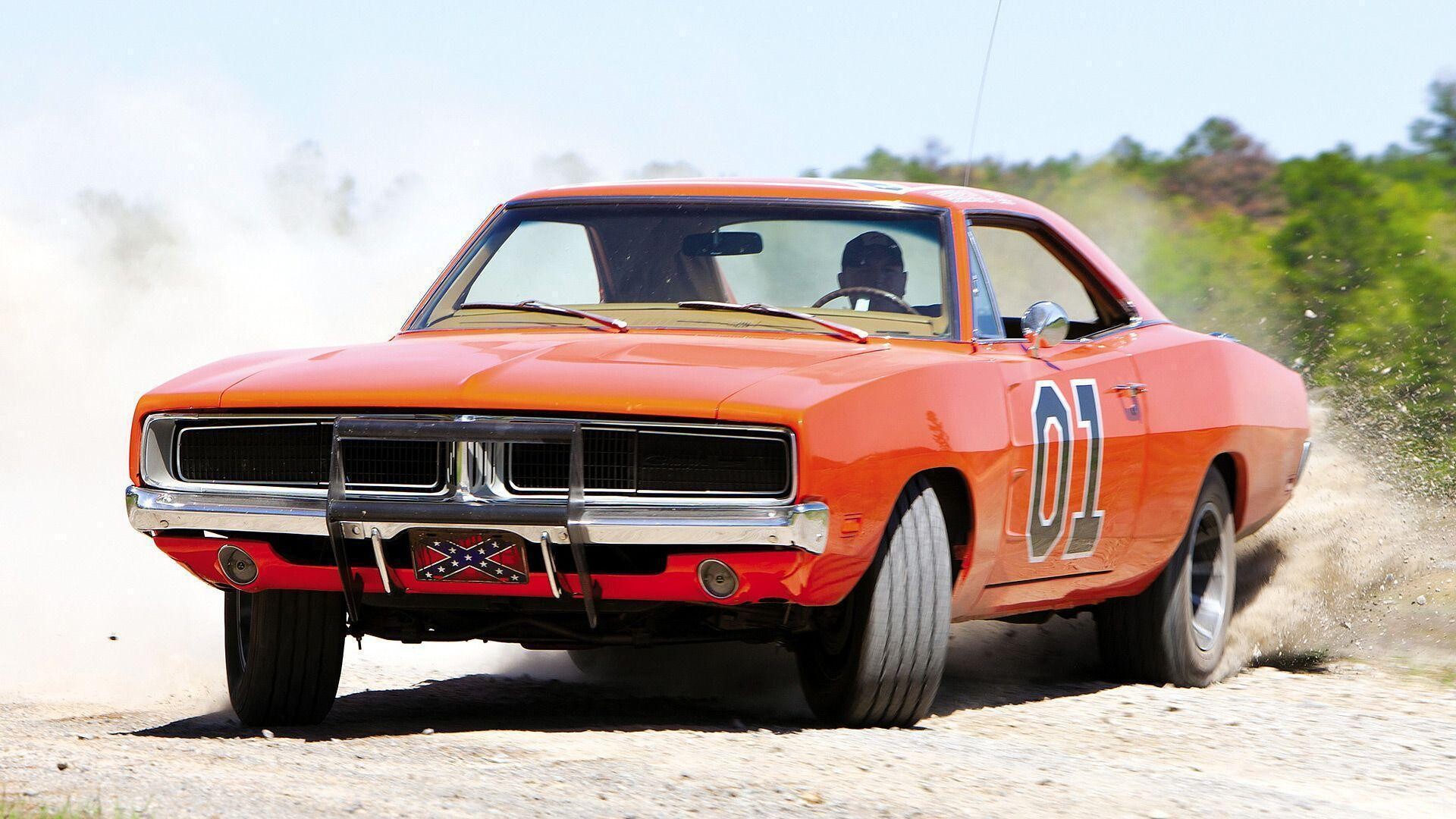 General Lee Car: Charger'69 stunts, Fancy driving, Extreme turns, High-speed drifting on dirt roads, Break-neck chase scenes. 1920x1080 Full HD Wallpaper.