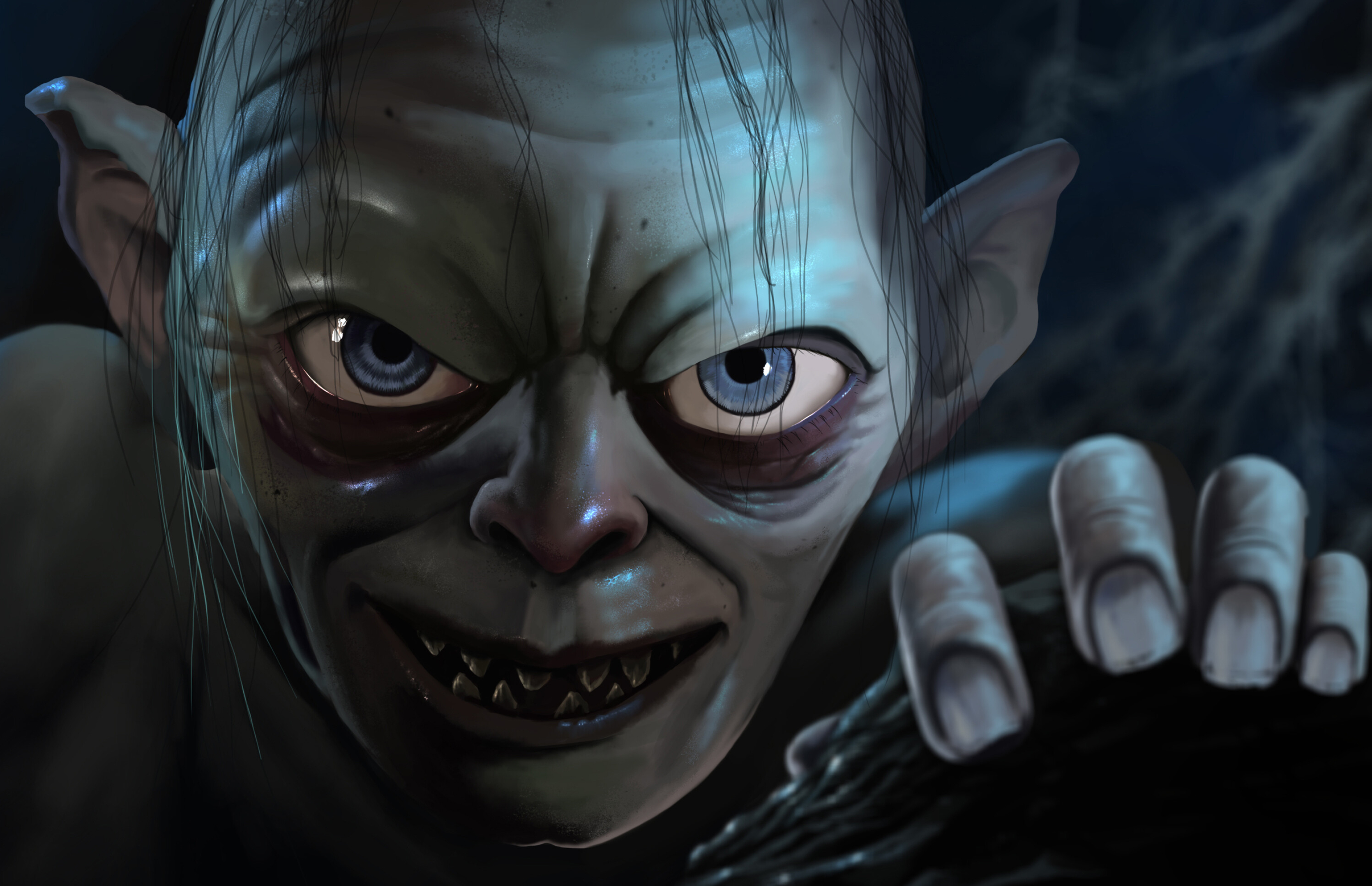 Eyes face art, Lord of the Rings: Gollum, Smagol's transformation, Epic films, 3340x2160 HD Desktop