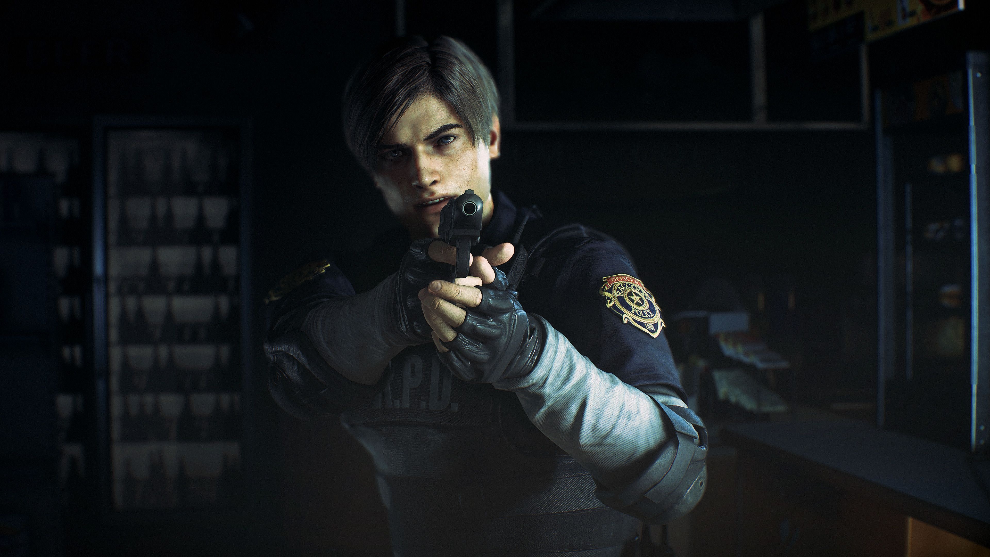 Leon Kennedy, Resident Evil 2, Vivid backgrounds, Gaming, 3840x2160 4K Desktop
