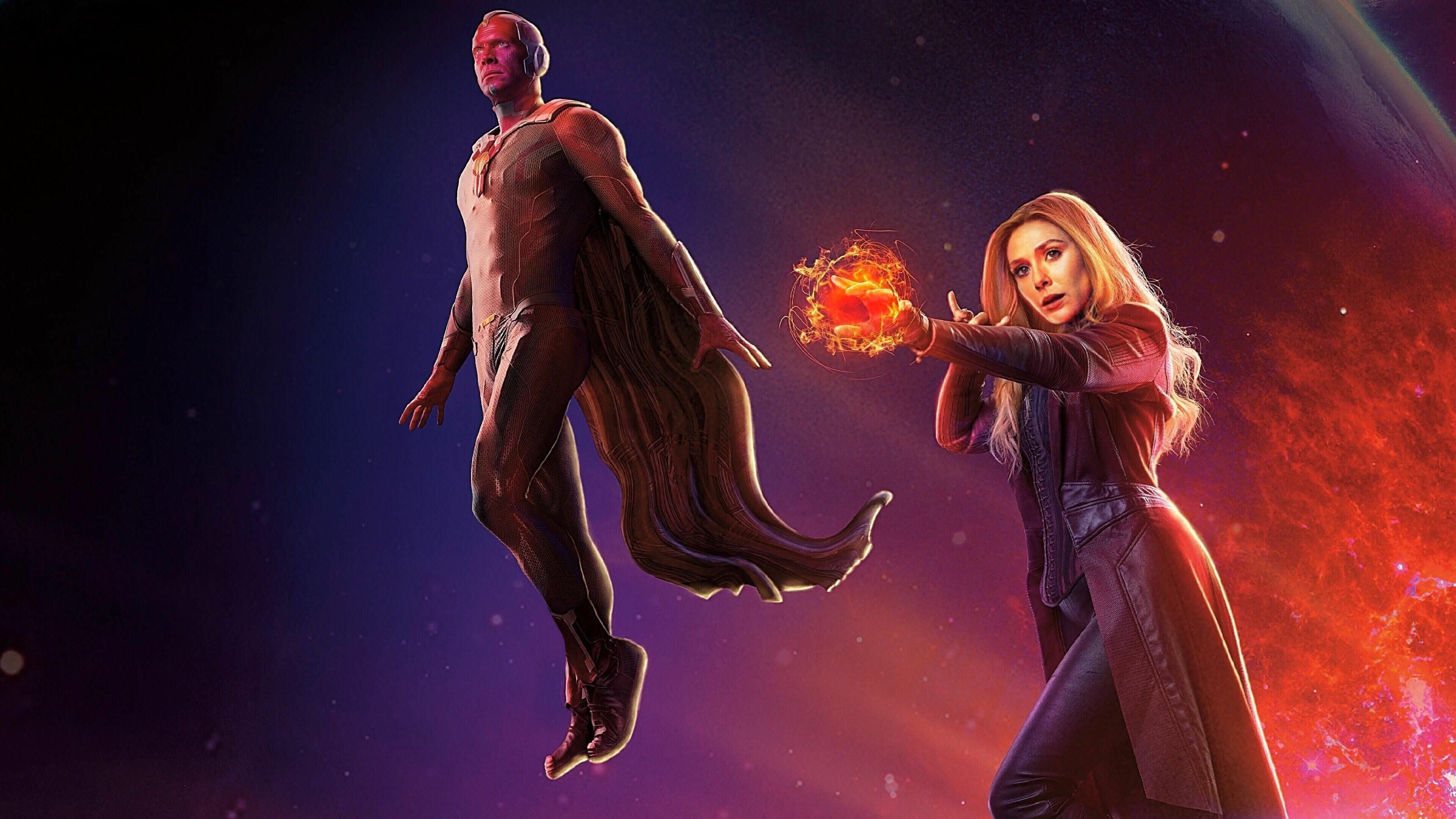 WandaVision: Elizabeth Olsen and Paul Bettany reprising their roles from the films. 3840x2160 4K Wallpaper.