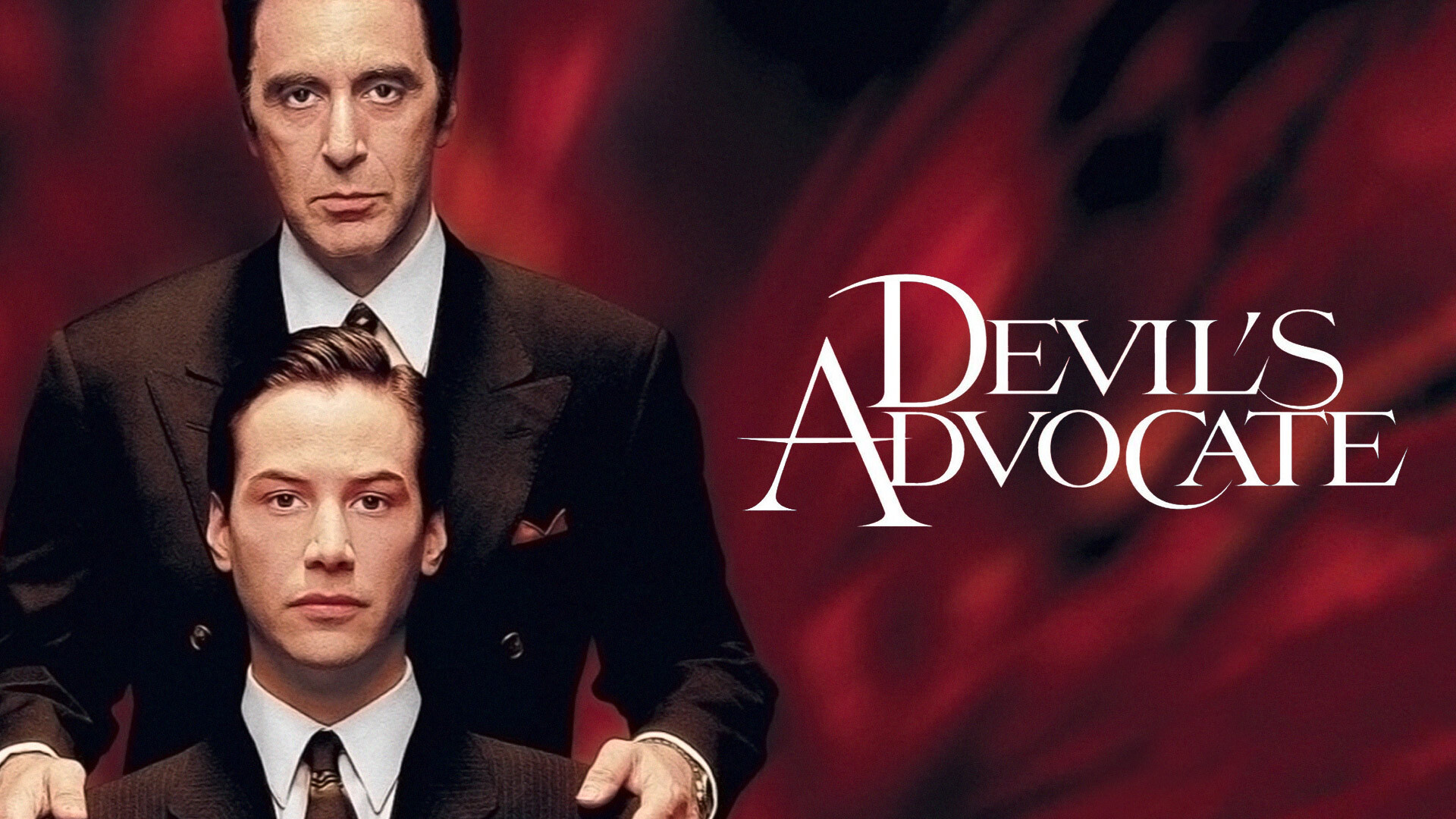 The Devil's Advocate (Movie): Al Pacino as John Milton aka Satan, Keanu Reeves as Kevin Lomax, A 1997 film distributed by Warner Bros. 1920x1080 Full HD Background.