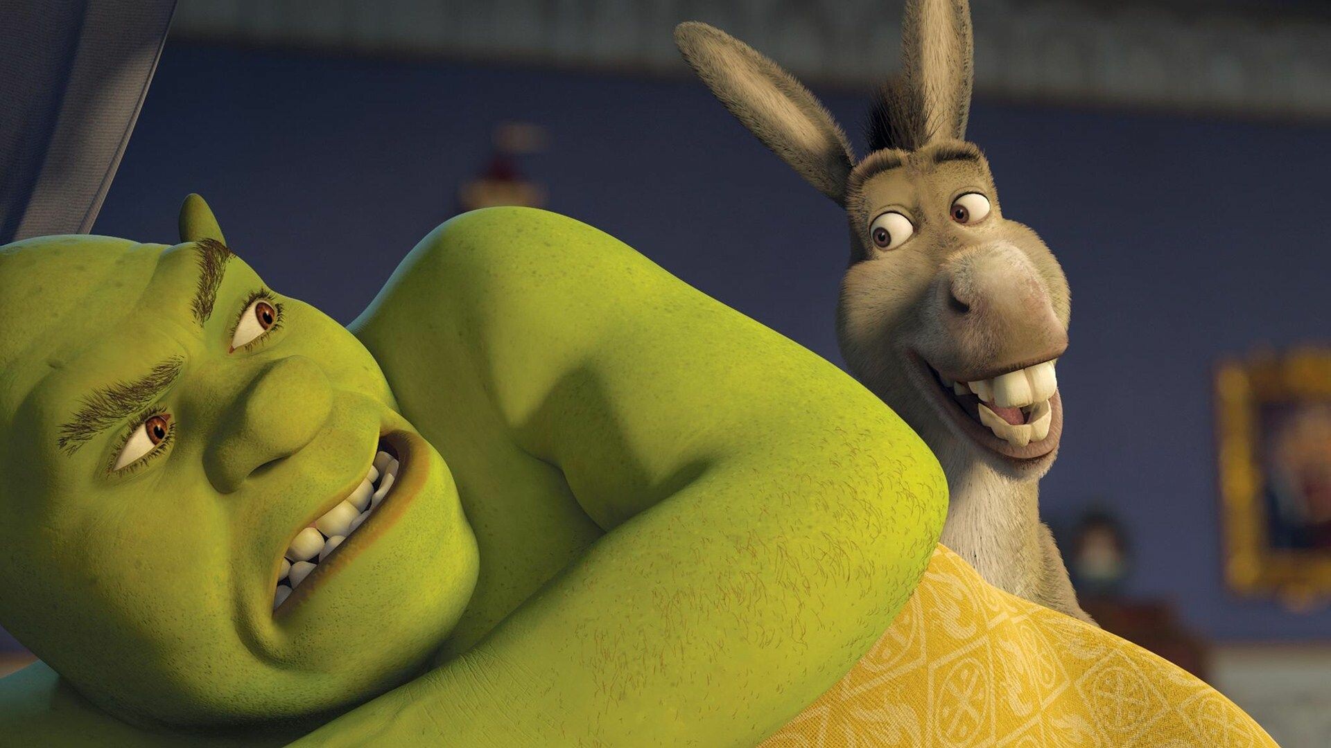 Shrek: Three years after the events of the second film, the ogre and Princess Fiona are to succeed the dying King Harold, but Shrek's attempts to serve as the Regent during Harold's medical leave end in disaster. 1920x1080 Full HD Background.