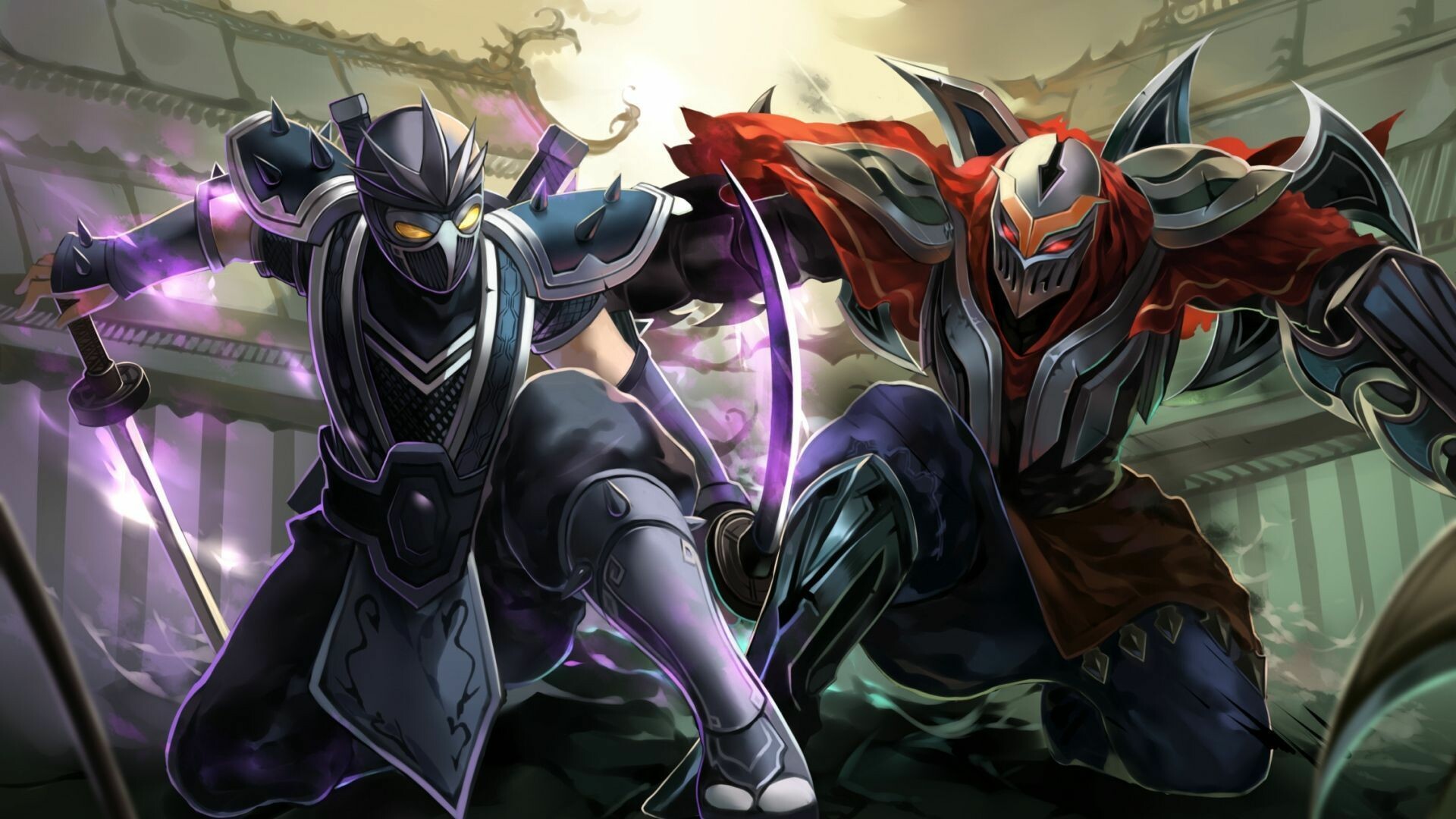 League of Legends: Shen and Zed, Champions, Riot Games title. 1920x1080 Full HD Wallpaper.