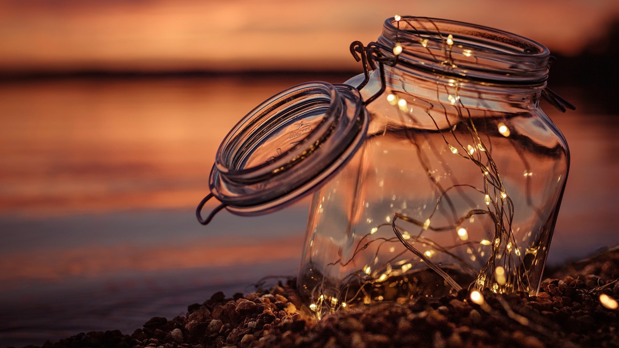 Fairy Lights: Small electric bulbs on a string used as decoration. 2560x1440 HD Background.
