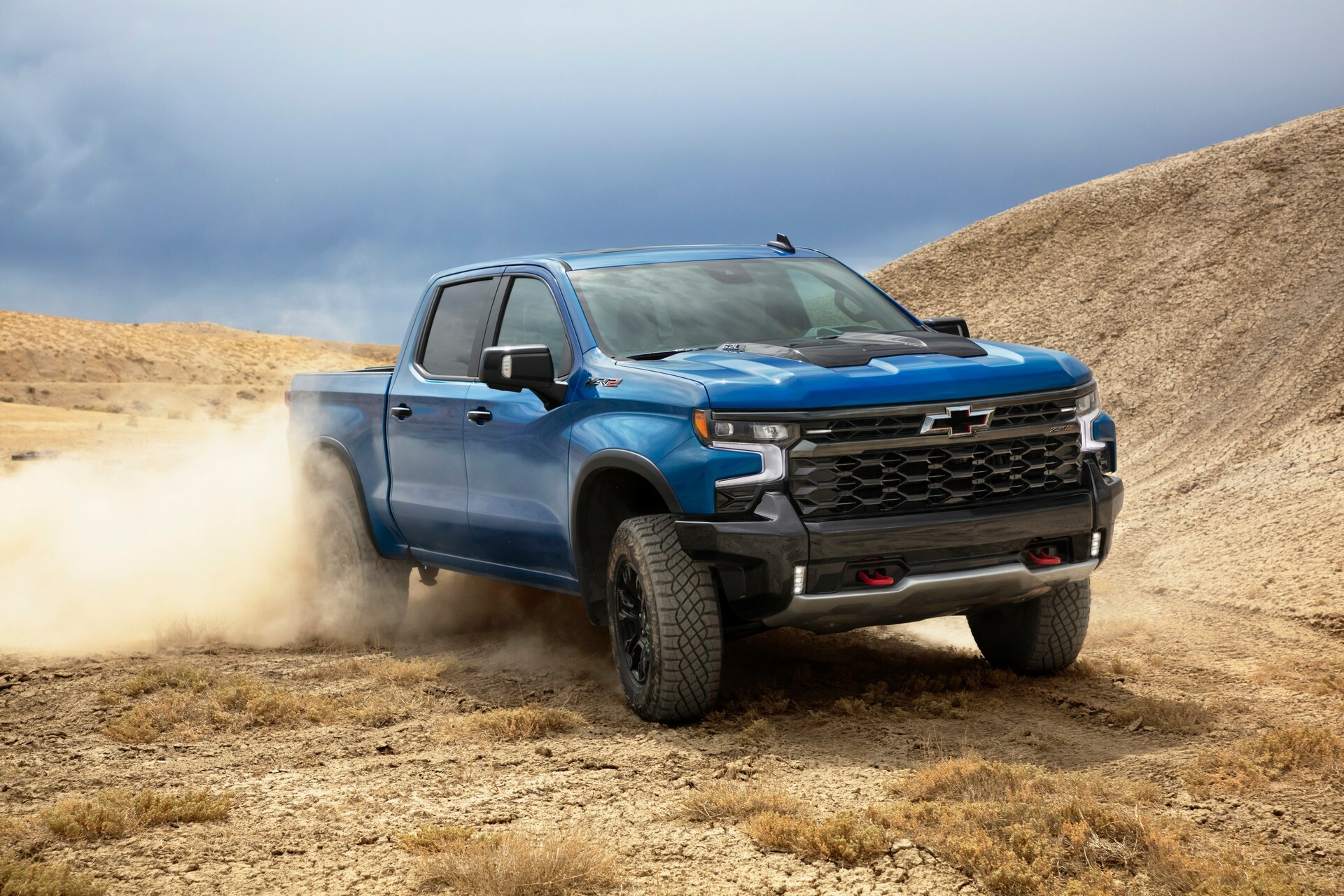Chevrolet Silverado: ZR2, Based on the standard half-ton 1500 pickup, 33-inch all-terrain tires, Additional ground clearance. 1920x1280 HD Background.