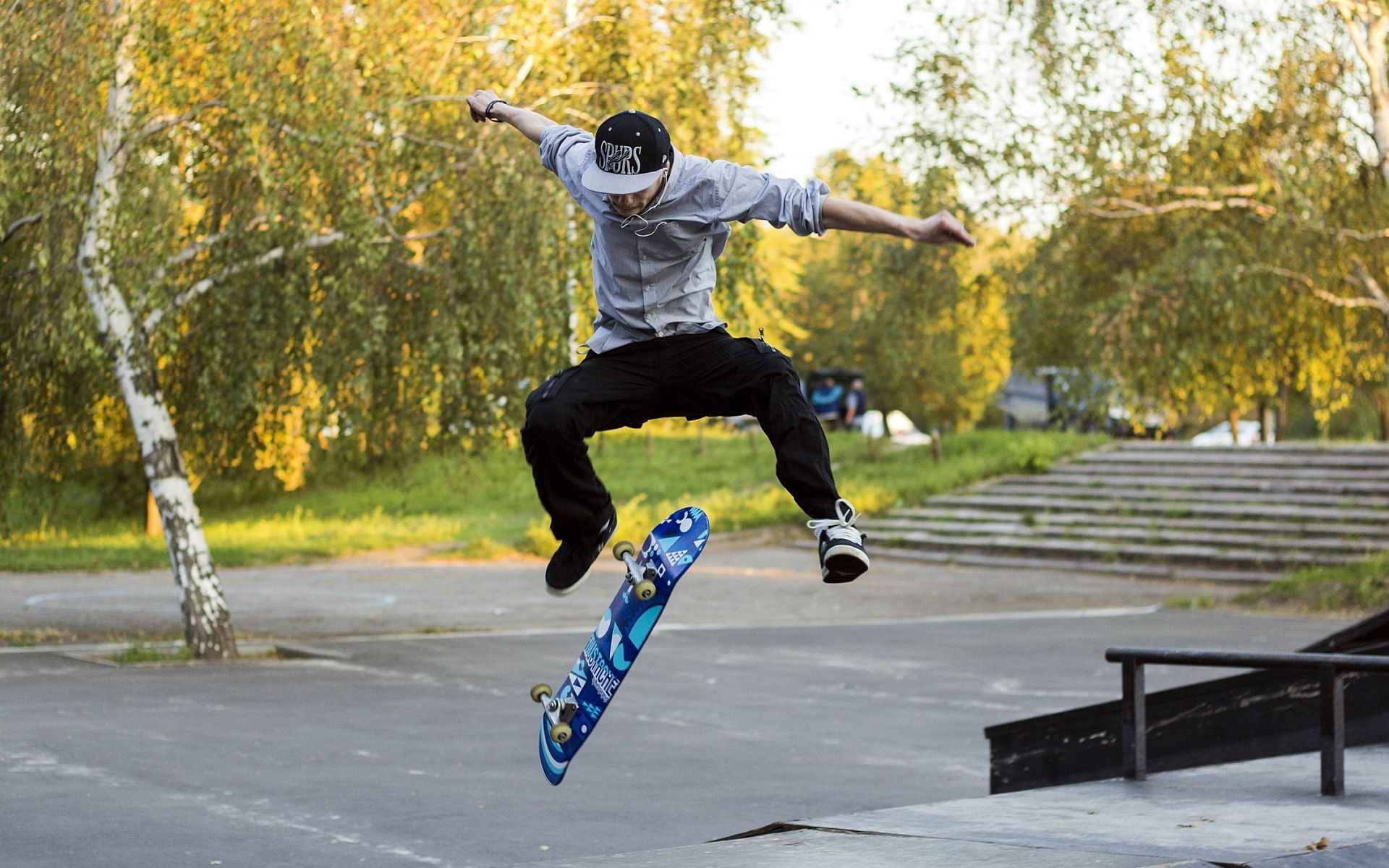 Skateboarding: Skateboard Flip Trick, Competitive performance action sport. 1920x1200 HD Background.