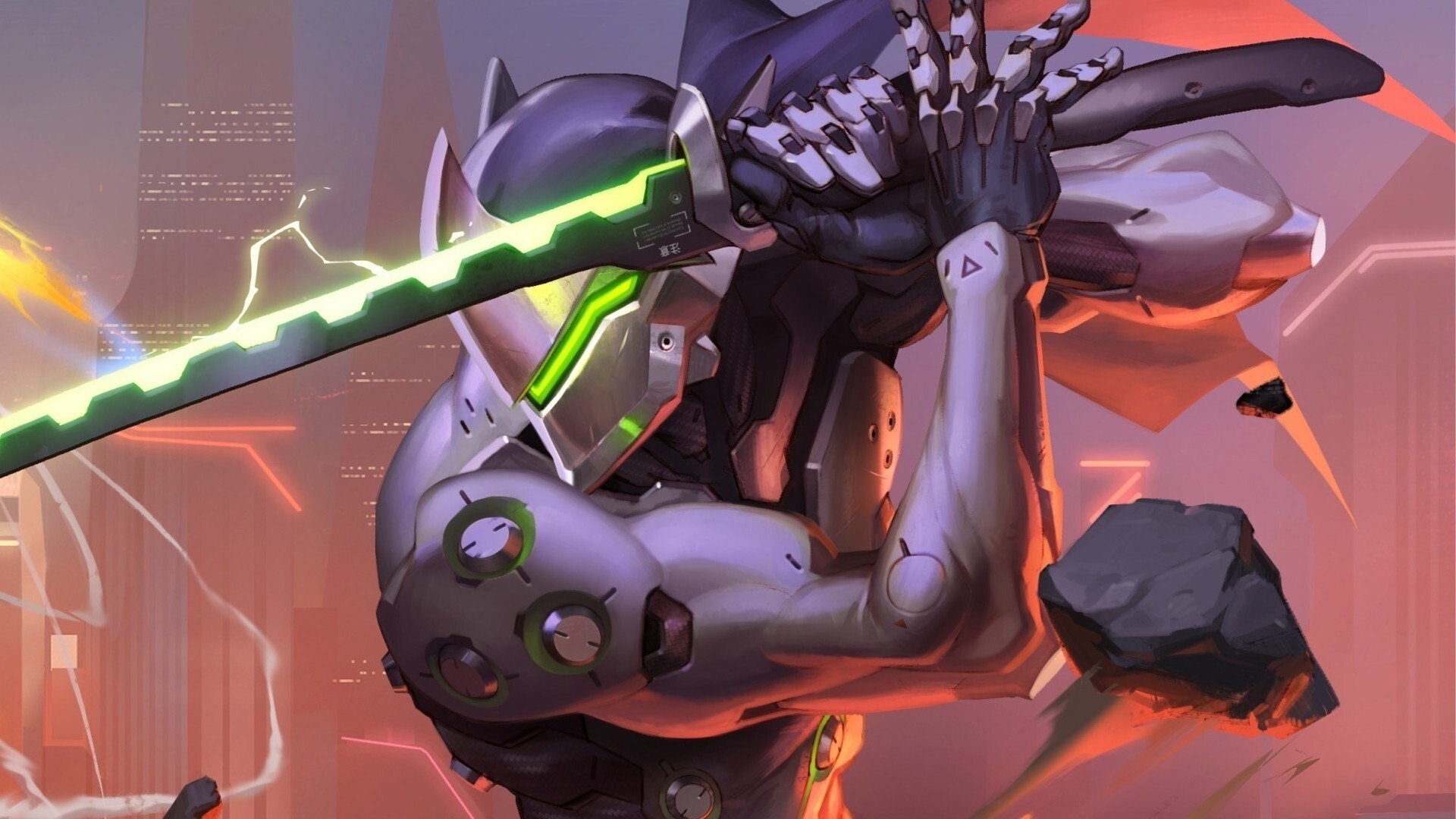 Genji: Shimada assumes a defensive stance for several seconds with activated Deflect. 1920x1080 Full HD Background.