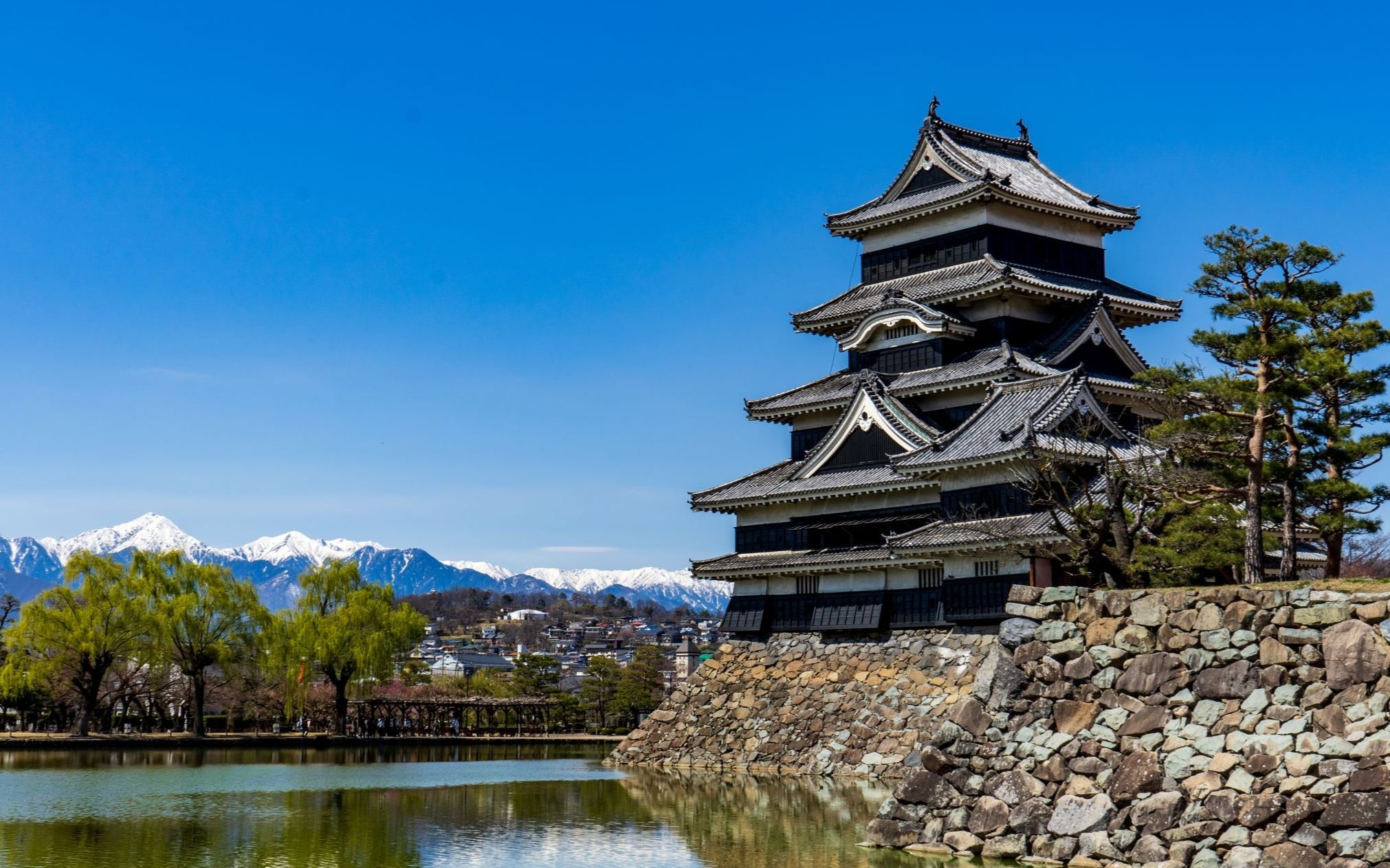 Matsumoto Castle, 360-degree view, Panoramic beauty, Historic monument, 2030x1270 HD Desktop