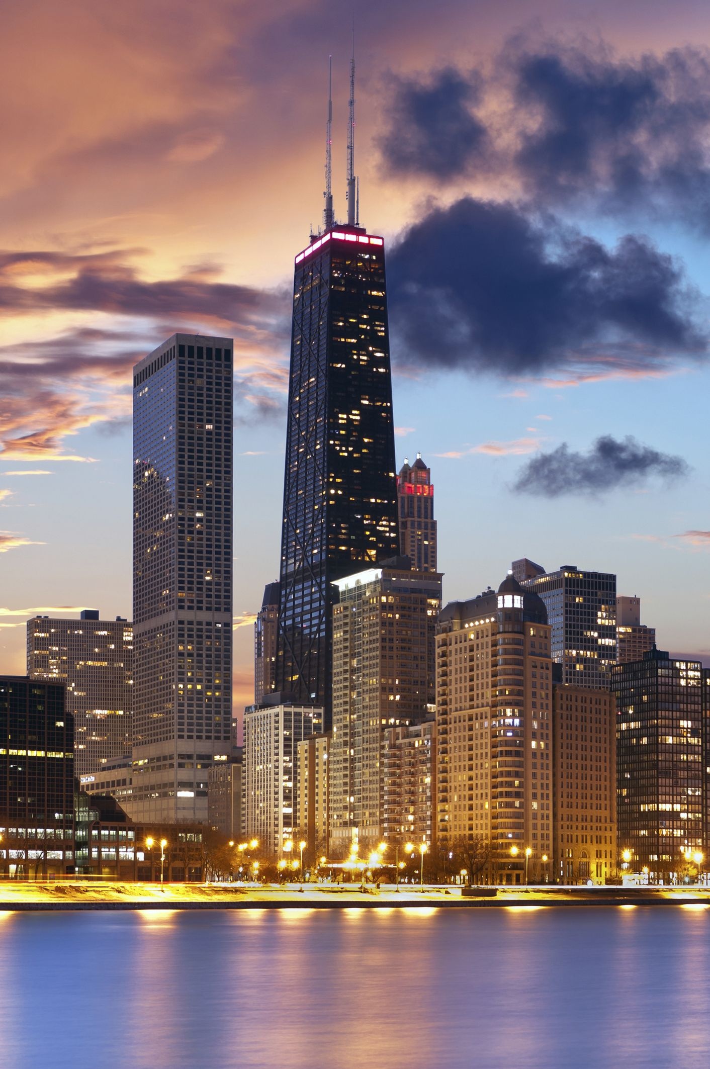 Chicago skyline at sunset, Illinois landmarks, Urban art, Travel inspiration, 1420x2130 HD Phone
