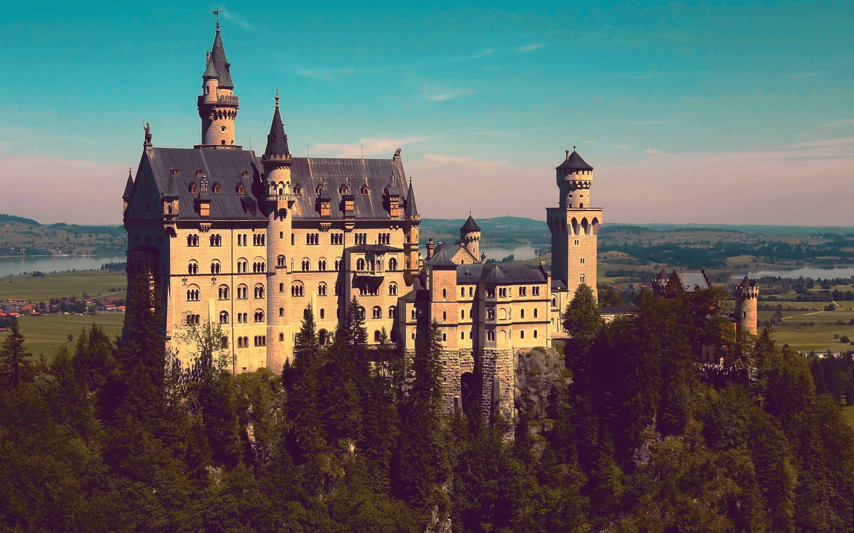 Neuschwanstein Castle: Palace, built and furnished in medieval styles, Bavaria. 2880x1800 HD Wallpaper.