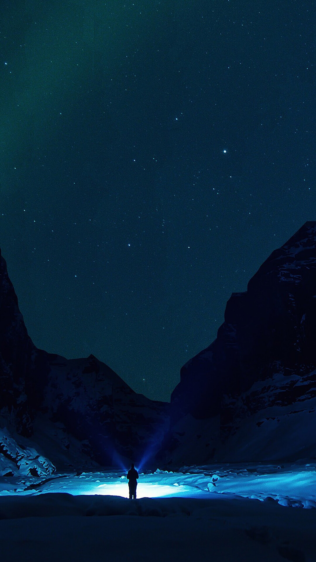 Glacier: Mountain, Nature, Night sky, Scenery, Massive body of slowly moving ice. 1080x1920 Full HD Background.
