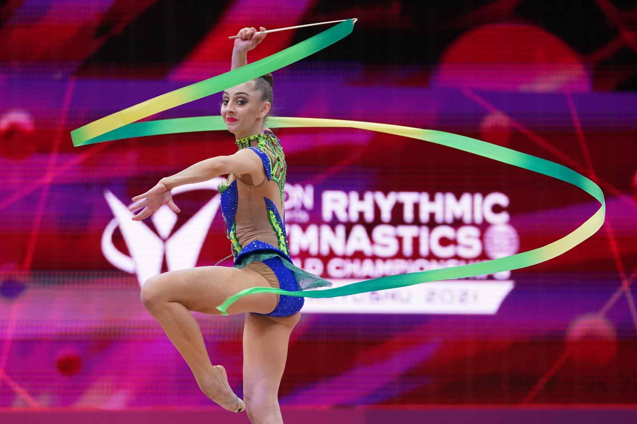 Rhythmic Gymnastics: Boryana Kaleyn, The 2022 European team Champion, The 2022 European All-around silver medalist. 2050x1370 HD Background.