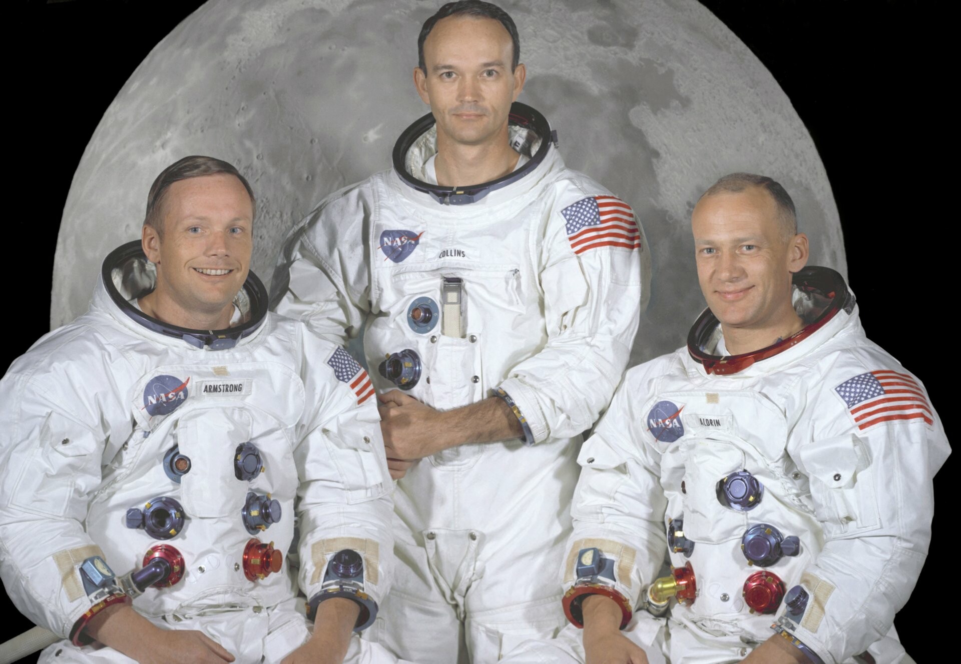 Apollo 11: Neil Armstrong - mission commander, Edwin 'Buzz' Aldrin - lunar module pilot, Michael Collins - command module pilot. 1920x1330 HD Background.