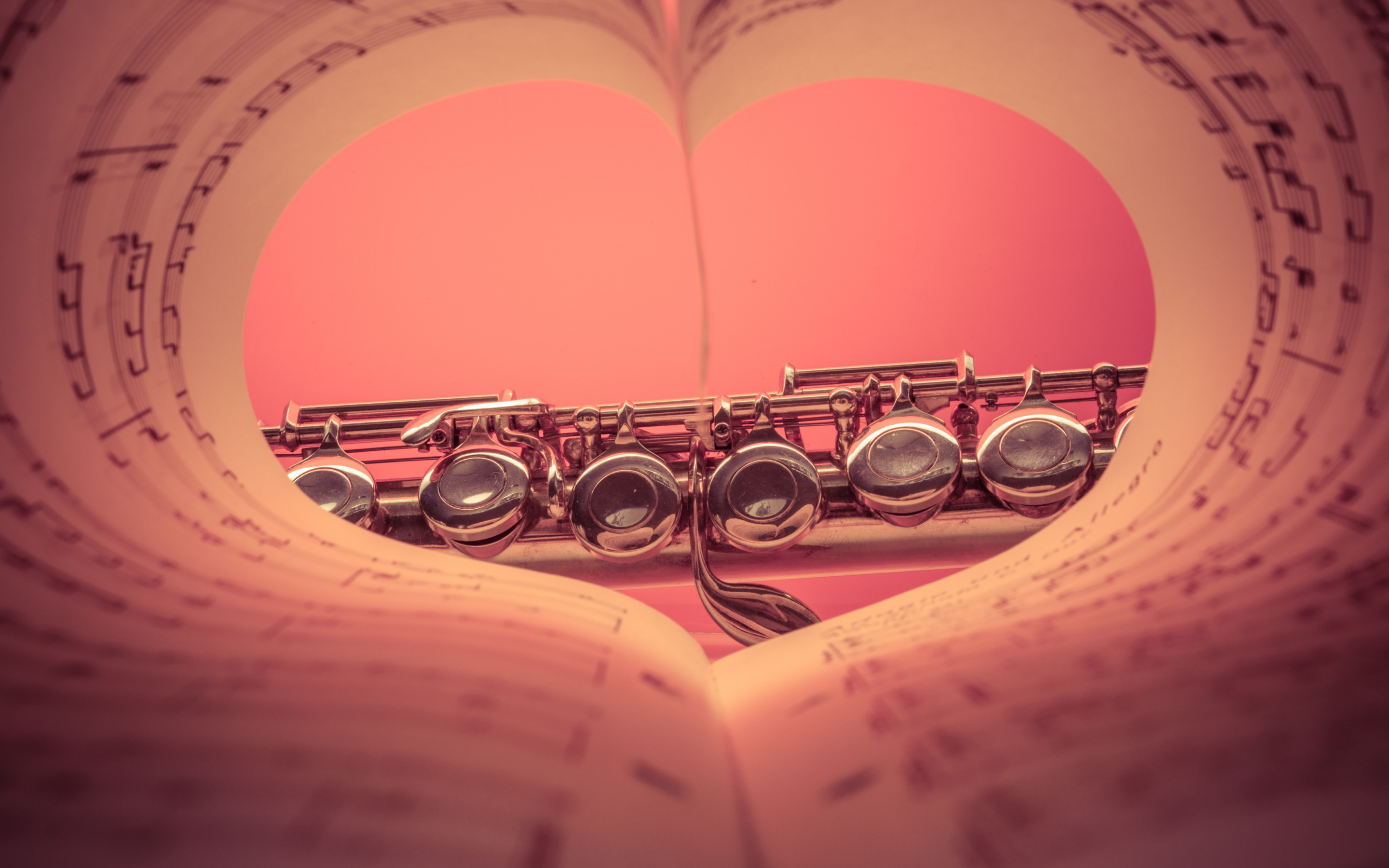 Flute: Love music, Notes, Shape of the heart, The earliest known identifiable musical instrument. 2880x1800 HD Wallpaper.