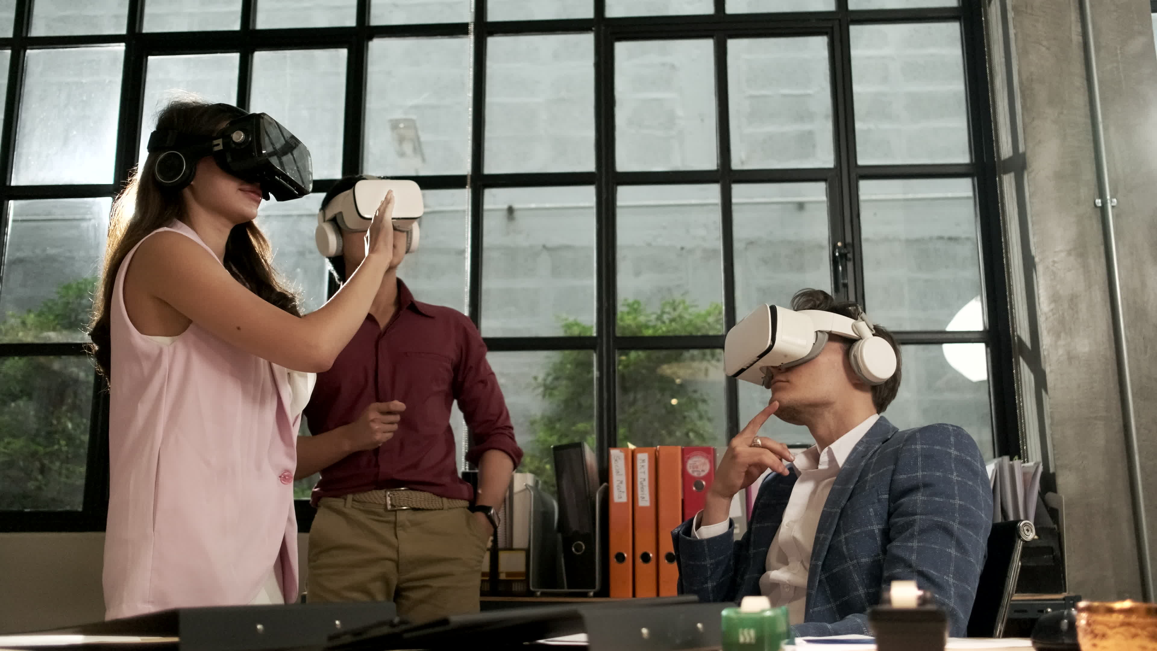 VR headset simulation, Futuristic workspace, Interactive touch experience, Cutting-edge technology, 3840x2160 4K Desktop