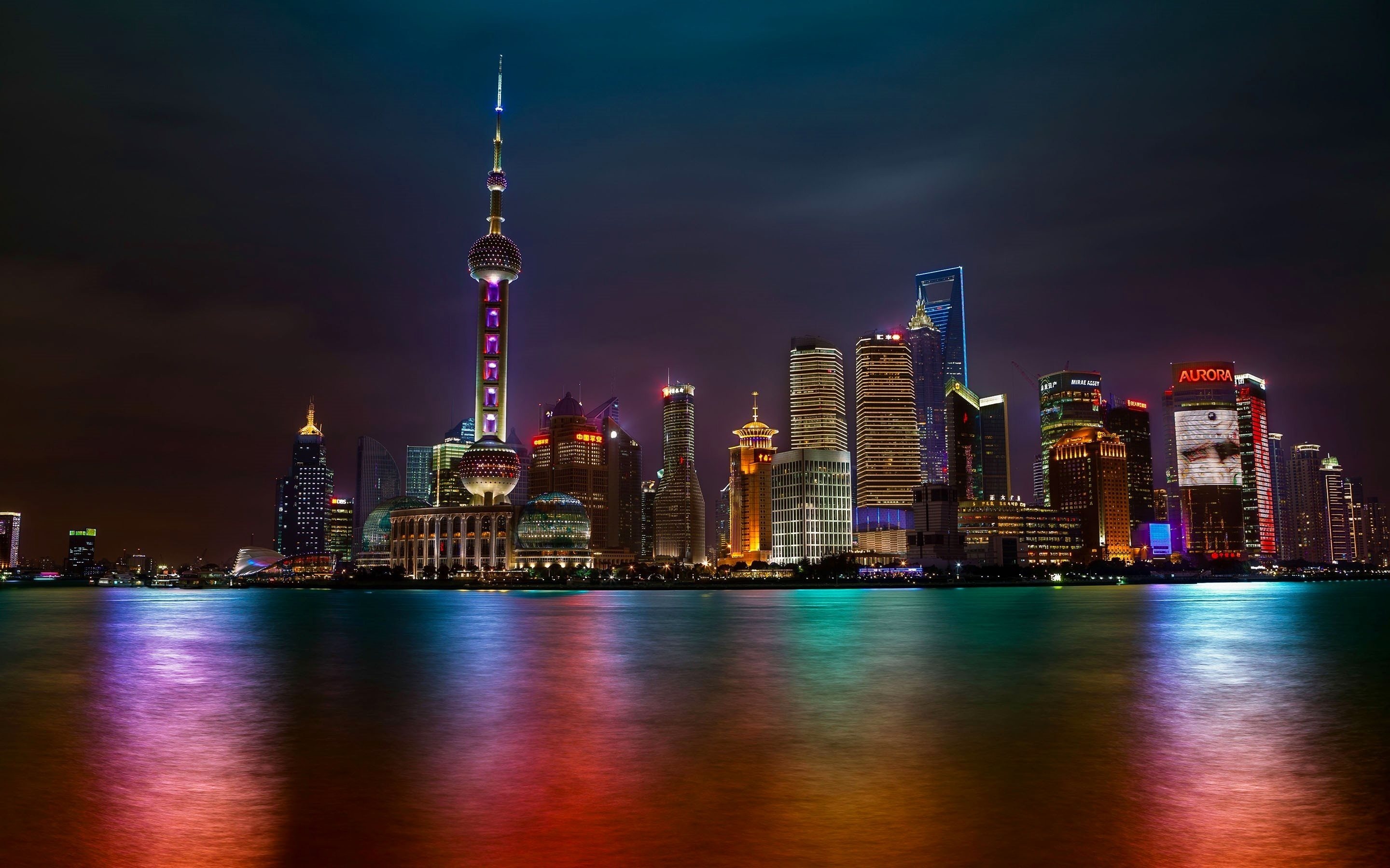 Oriental Pearl Tower, Shanghai, Modern buildings, Night city, 2880x1800 HD Desktop