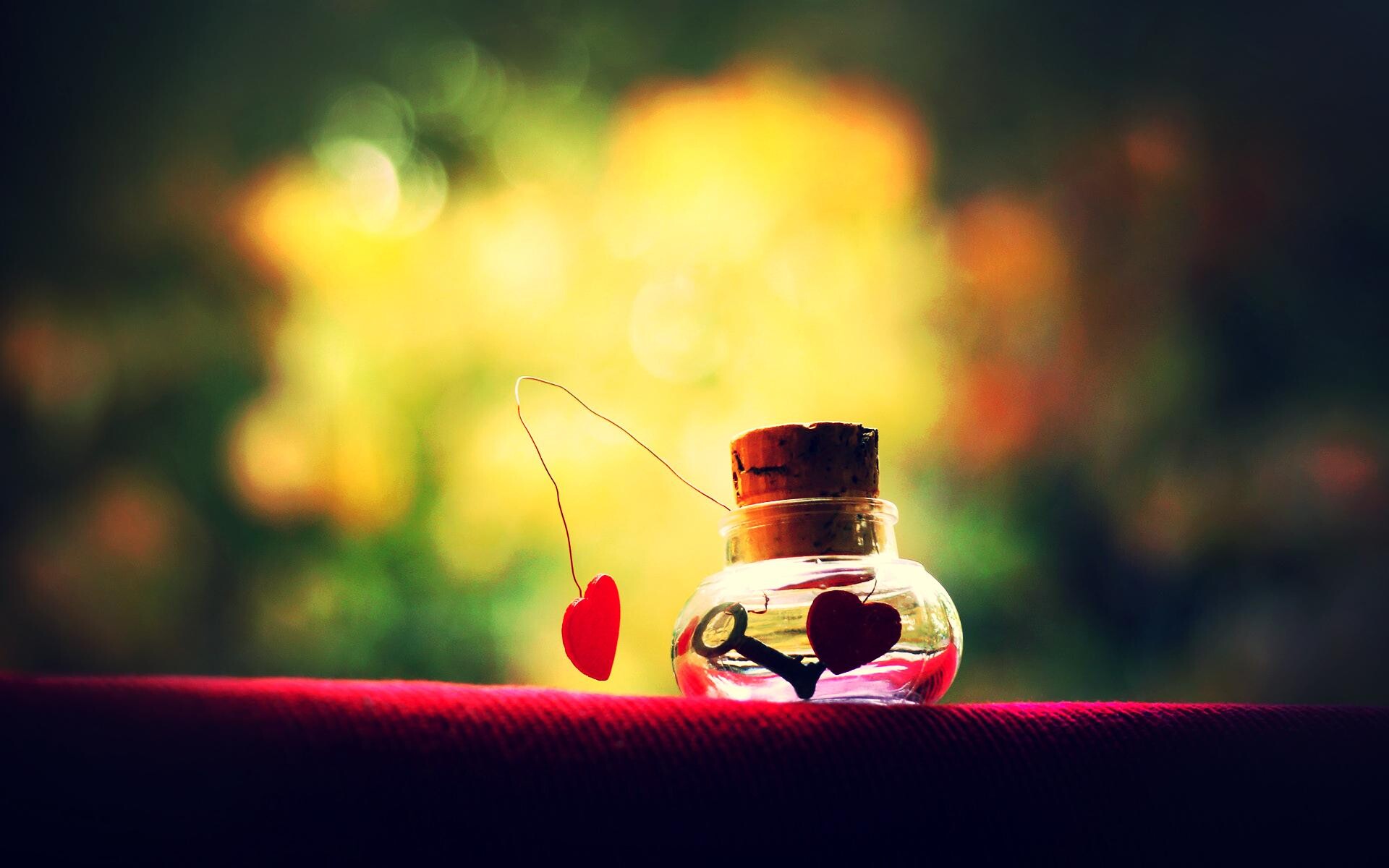 Girly: Key in the glass bottle, Lovely festival souvenir gift, Tints and shades. 1920x1200 HD Background.