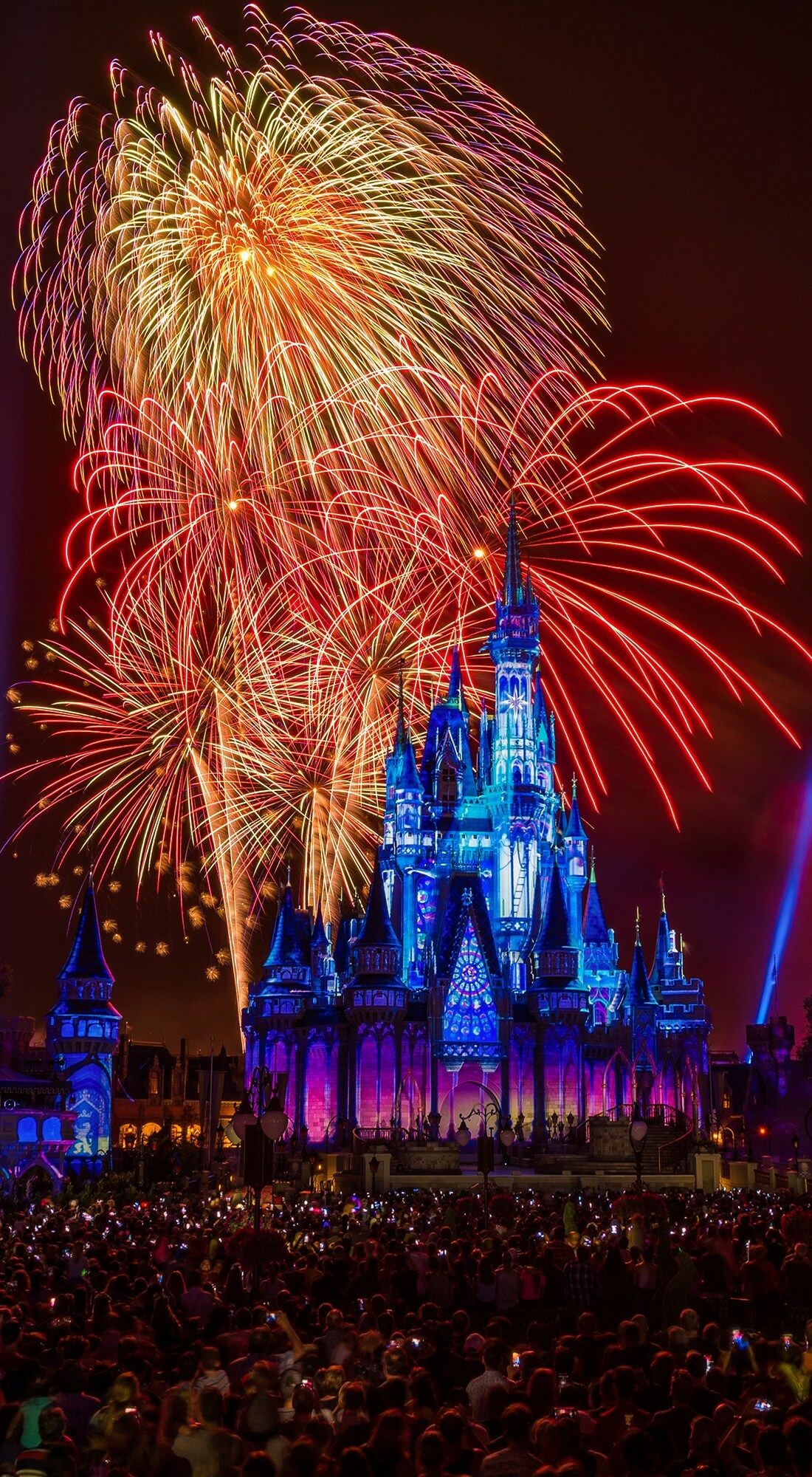 Firework: The Walt Disney Company is the largest consumer of pyrotechnics in the world. 1100x2000 HD Background.