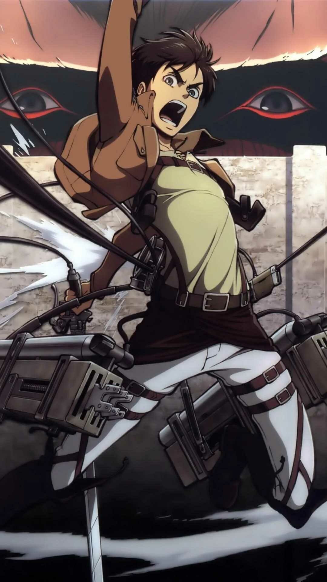 Attack on Titan (TV Series): The story follows Eren Yeager, A boy who vows to exterminate the Titans. 1080x1920 Full HD Background.