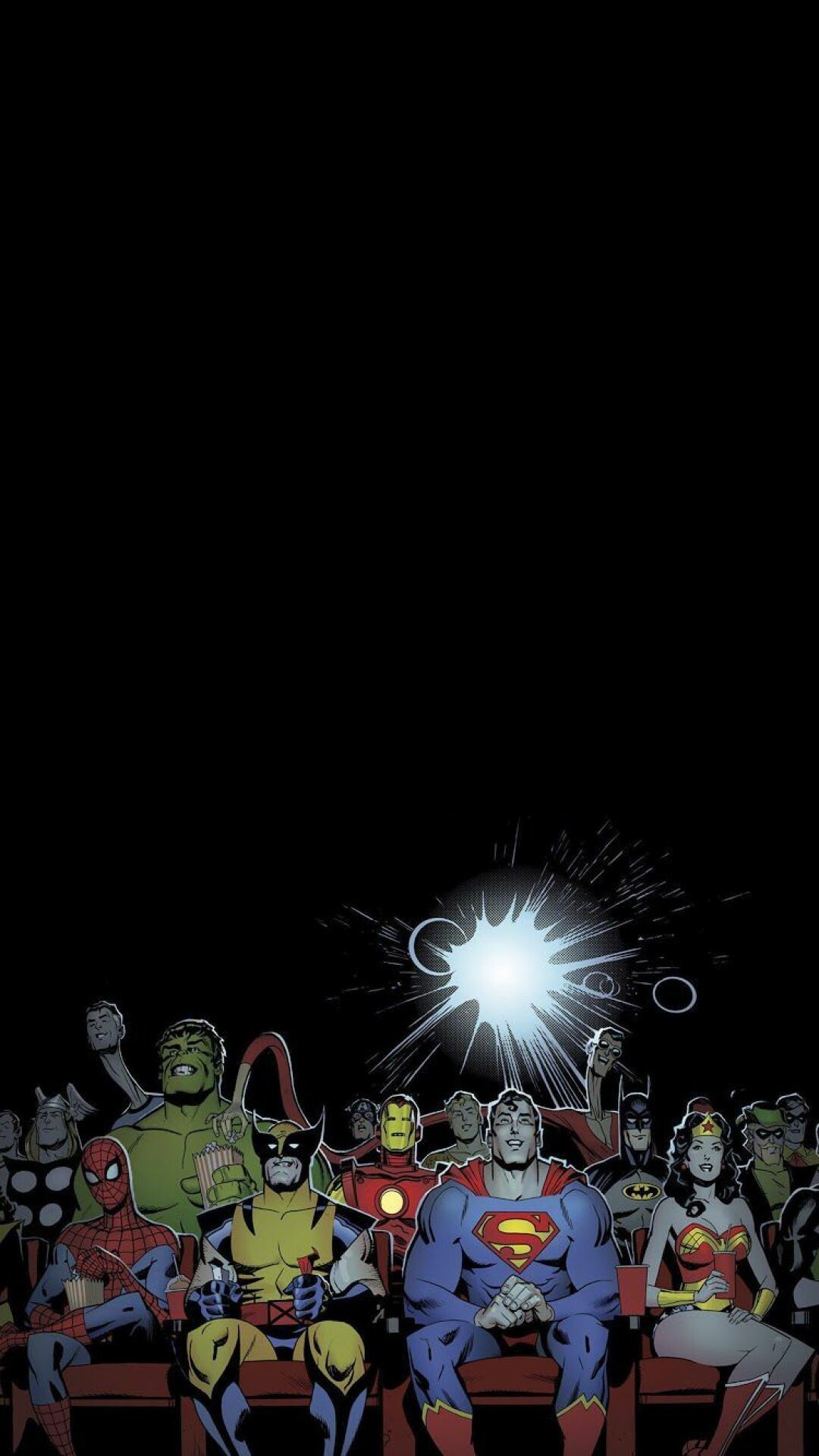 DC vs. Marvel: Batman, Superman, Spider-Man, Hulk, Iron Man, Thor, Green Lantern, Wonder Woman. 1080x1930 HD Wallpaper.