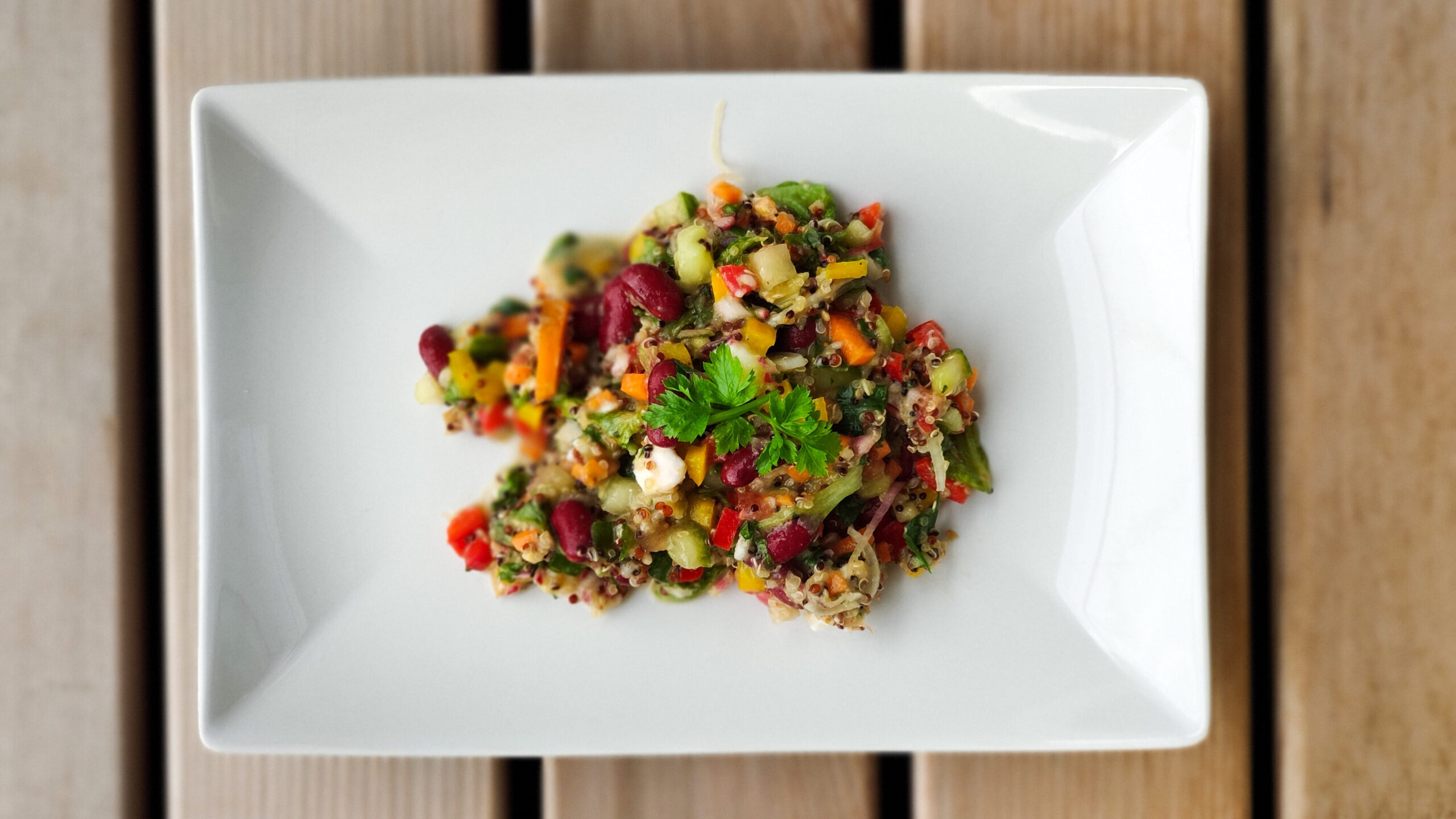 Colorful quinoa salad, Tangy dressing, Fresh ingredients, Hearty meal, 2560x1440 HD Desktop