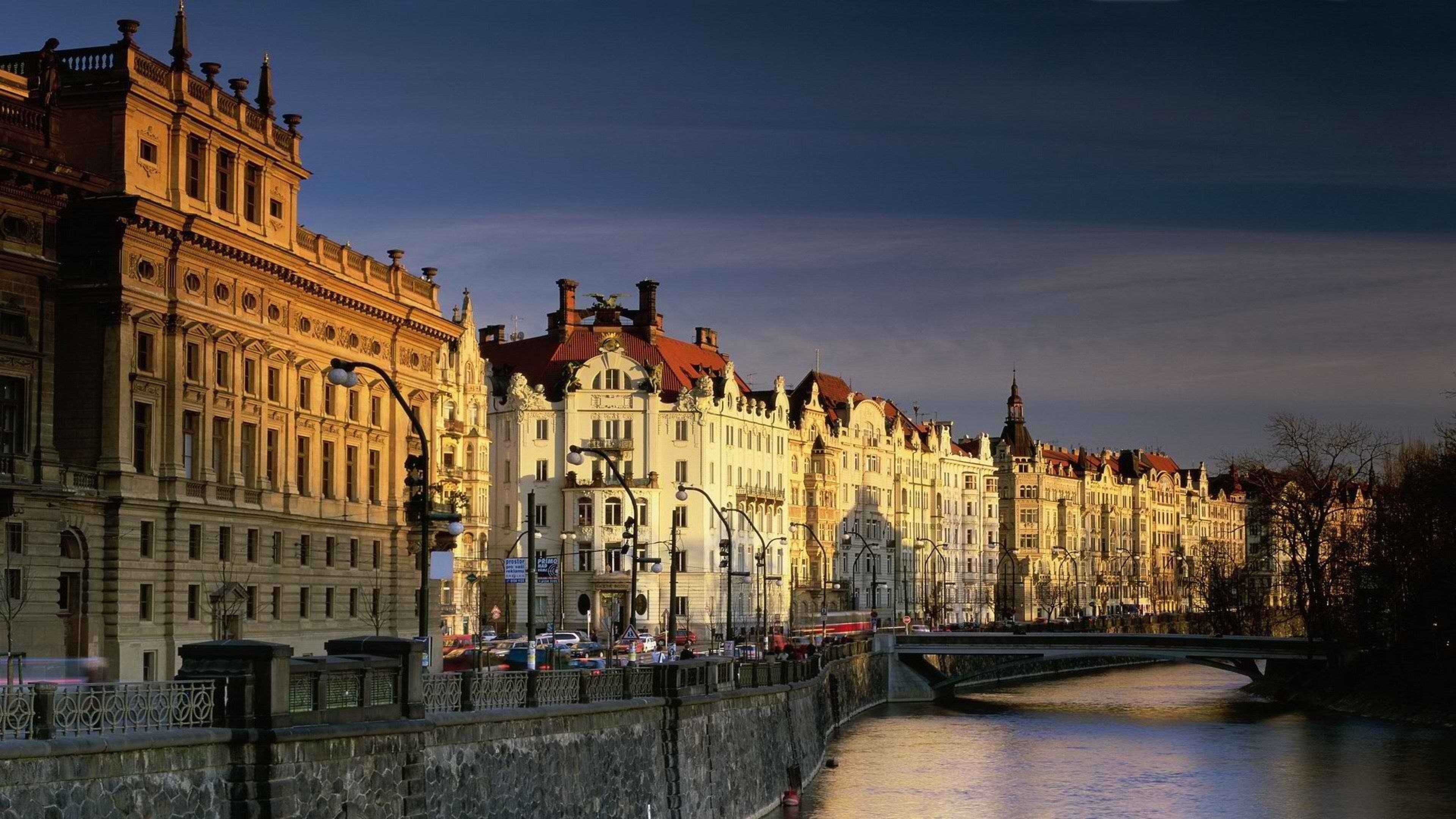 Prague: The city was the capital of the Kingdom of Bohemia. 3840x2160 4K Background.