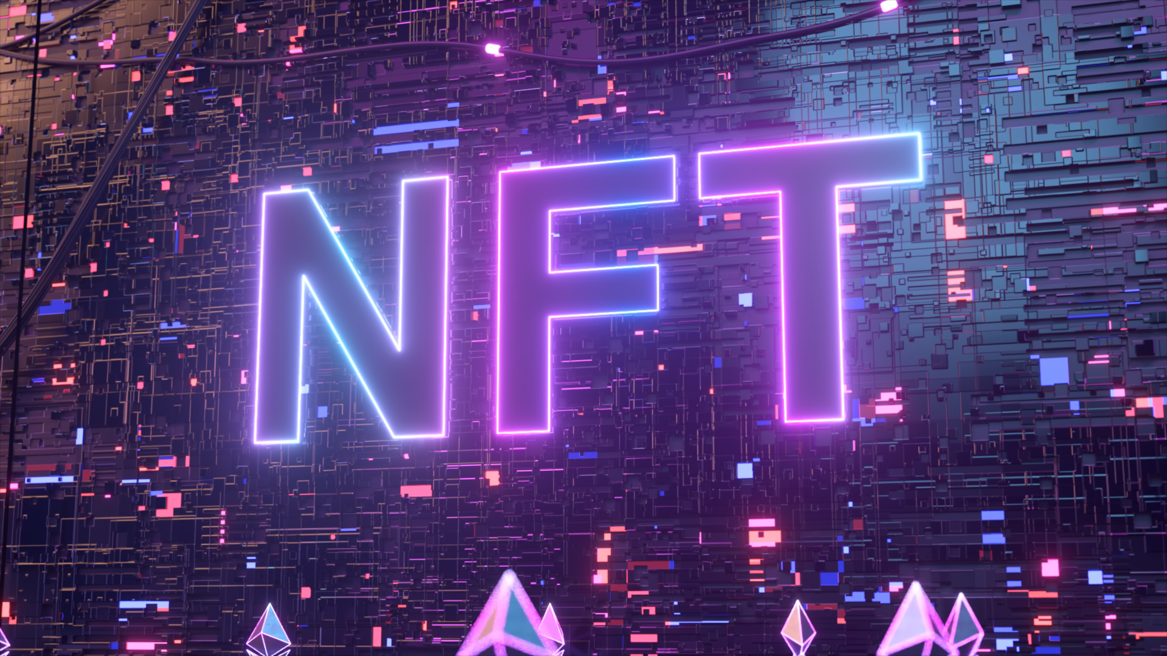 NFT: A unique digital identifier that cannot be copied, substituted, or subdivided, Recorded in a blockchain. 3840x2160 4K Wallpaper.