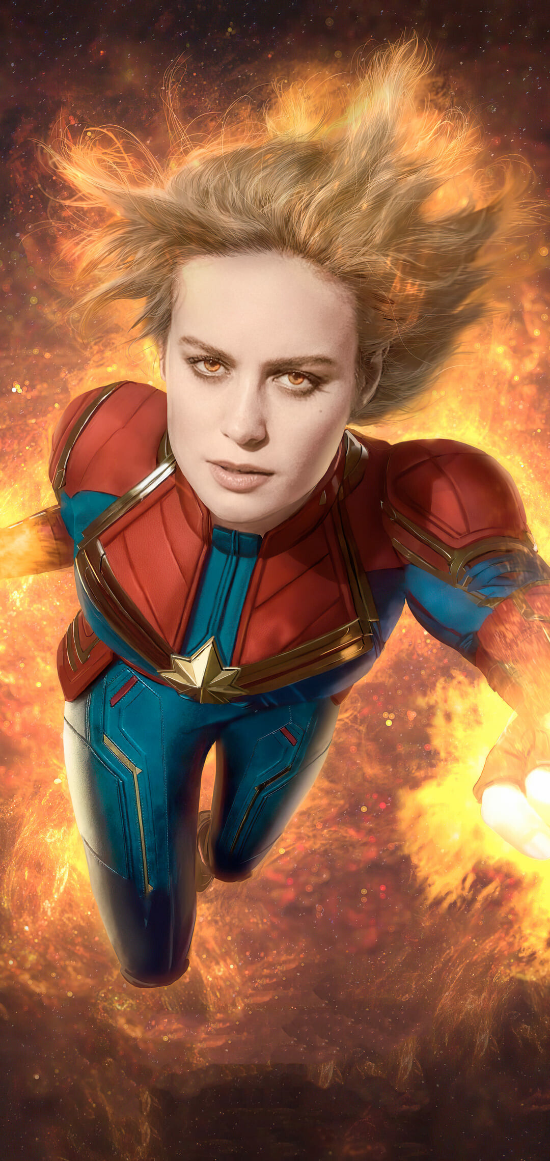 Marvel: Captain Marvel, Carol Danvers, a fictional character portrayed by Brie Larson. 1080x2280 HD Wallpaper.