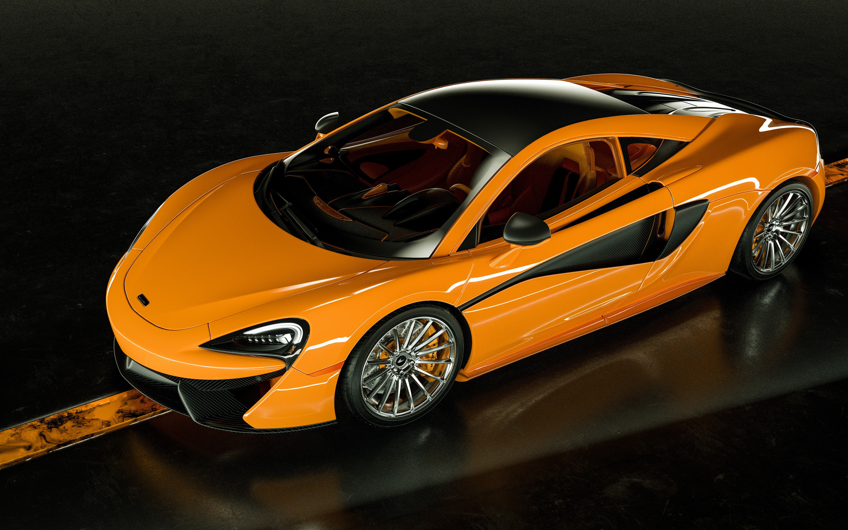 McLaren 570S, Orange sports car, Top view, Impressive speed and agility, 2880x1800 HD Desktop