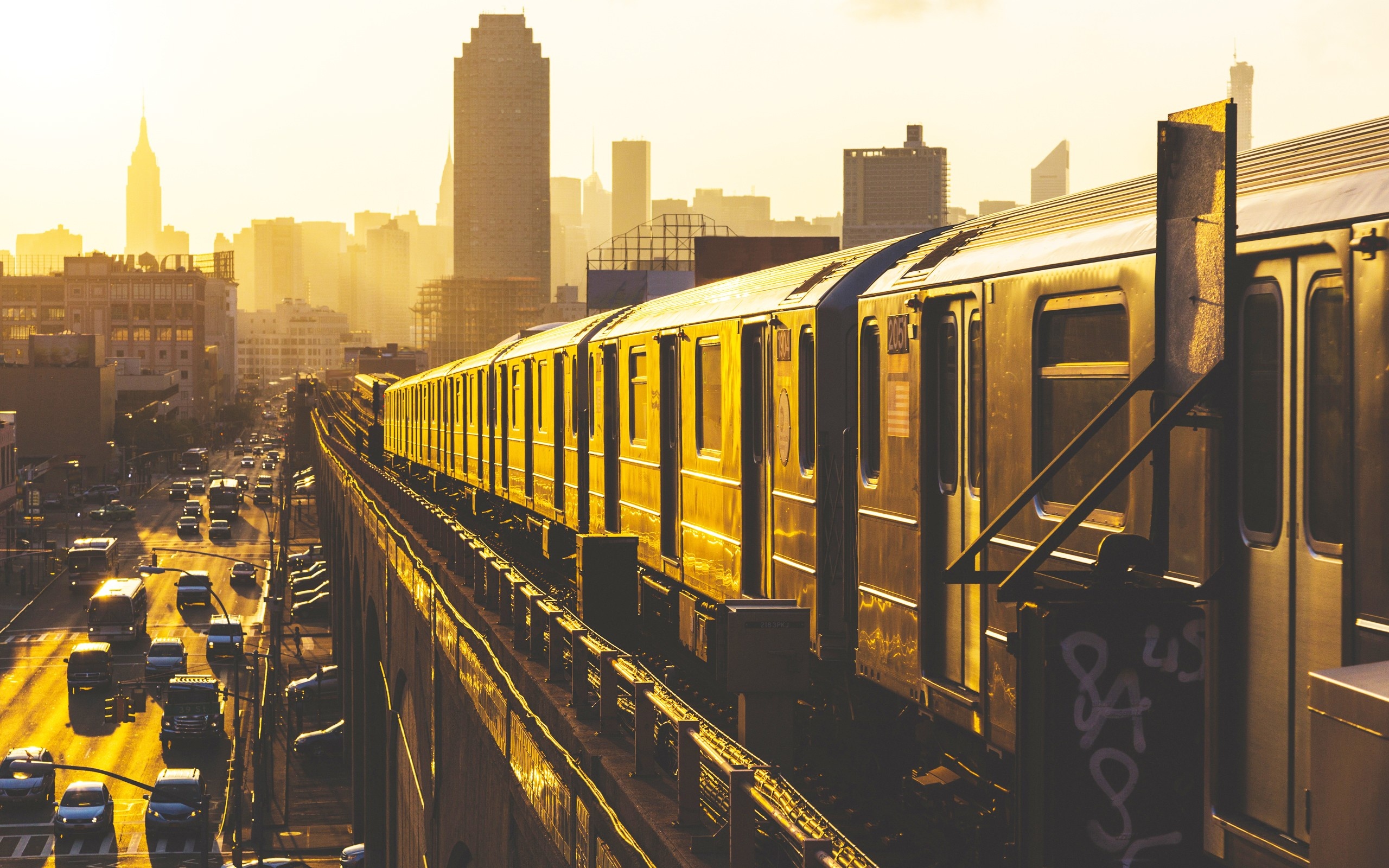 Public Transport, city transportation, New York City skyline, rail transport, 2560x1600 HD Desktop
