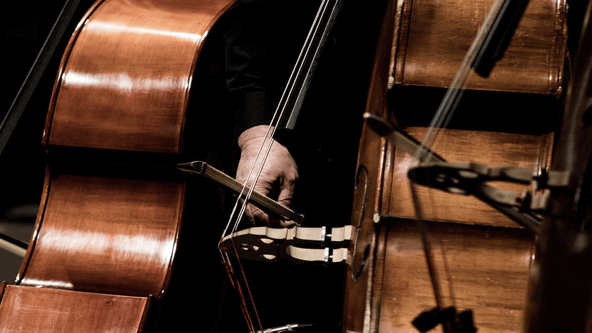 Double Bass: Stringing The Bass With A Bow, Vintage Wooden Instrument. 1920x1080 Full HD Wallpaper.