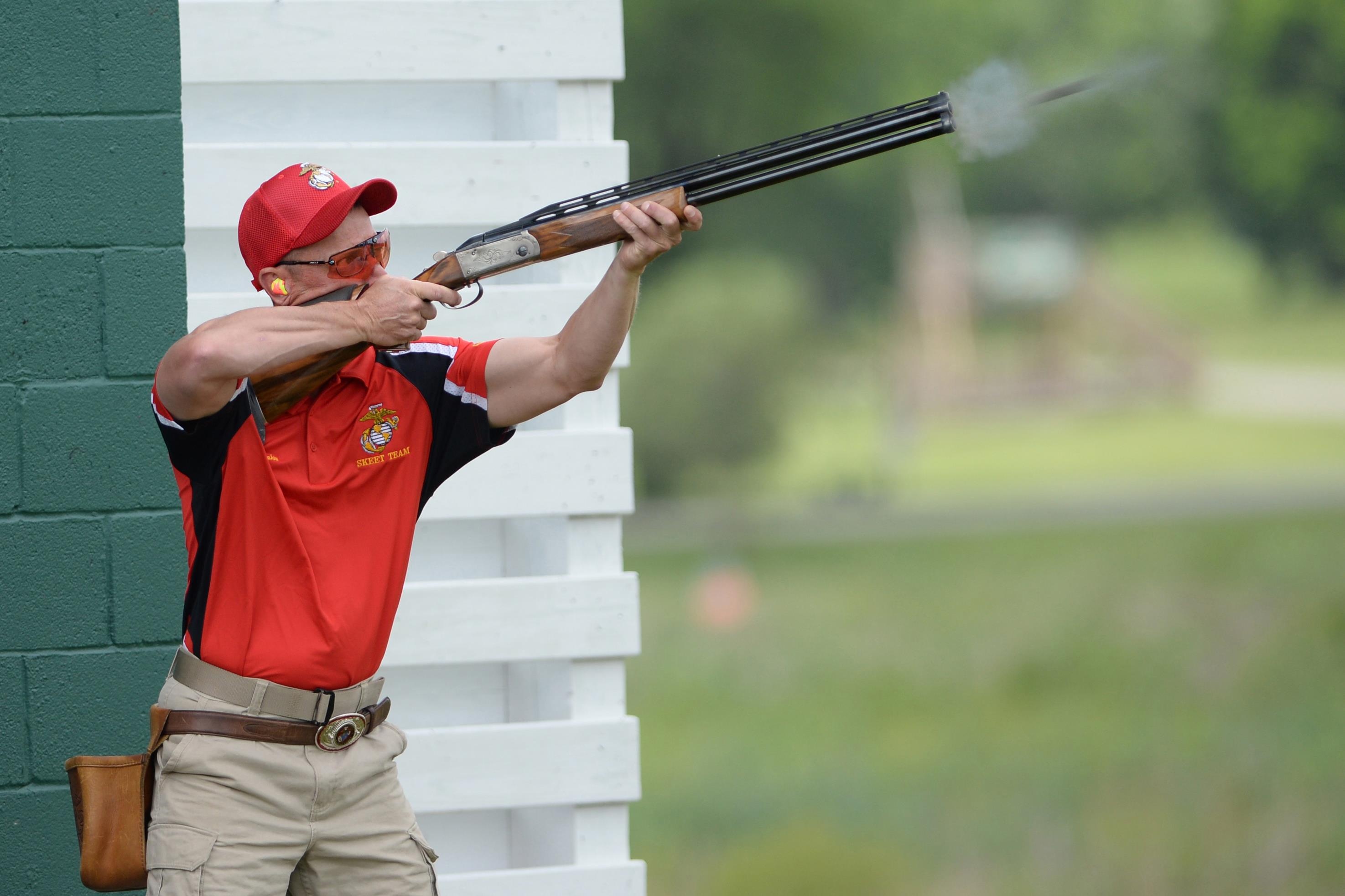 Skeet Shooting: Marine Corps Chief Warrant Officer 4 Scott Danjou shoots during the 2016 Armed Services Skeet Championships. 2950x1970 HD Wallpaper.