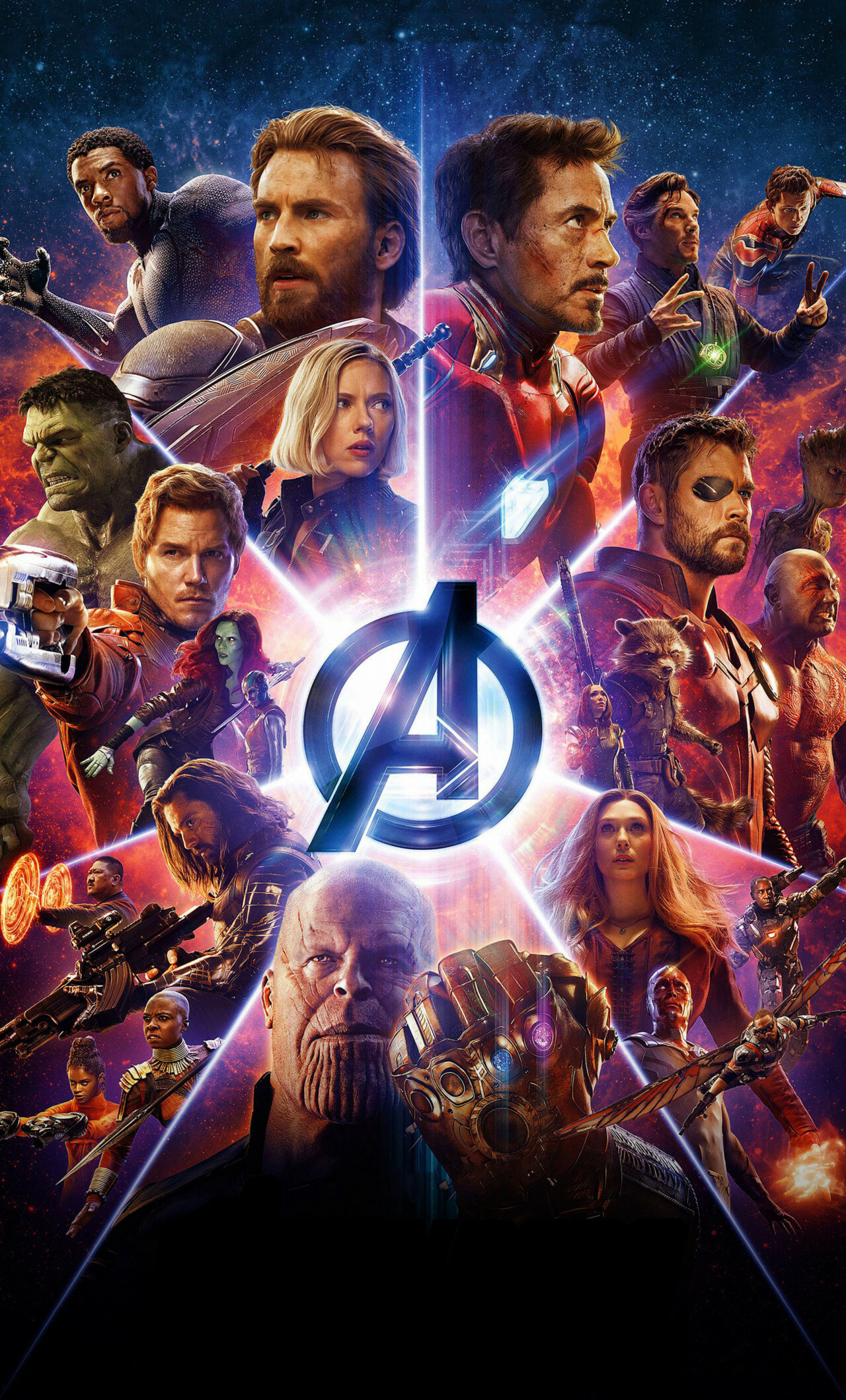 Marvel: Avengers, Black Widow, Iron Man, Hulk, Thanos, Rocket, Scarlet Witch, Vision. 1280x2120 HD Wallpaper.