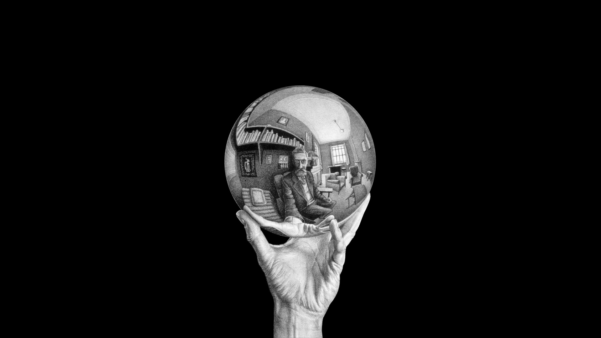 M.C. Escher, Other artist, Reflective sphere, Surreal art, 1920x1080 Full HD Desktop