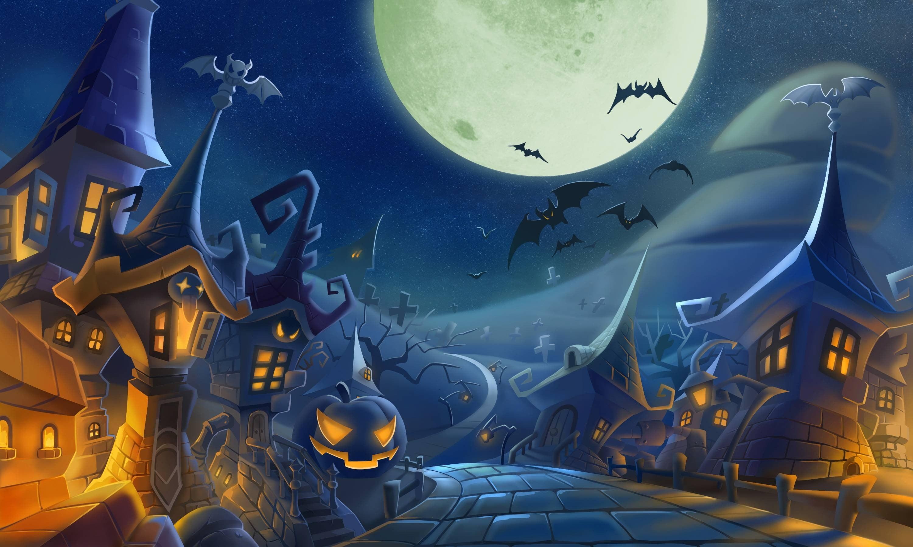 Halloween Haunted House, Spooky atmosphere, Eerie decorations, Ghostly presence, 3000x1800 HD Desktop