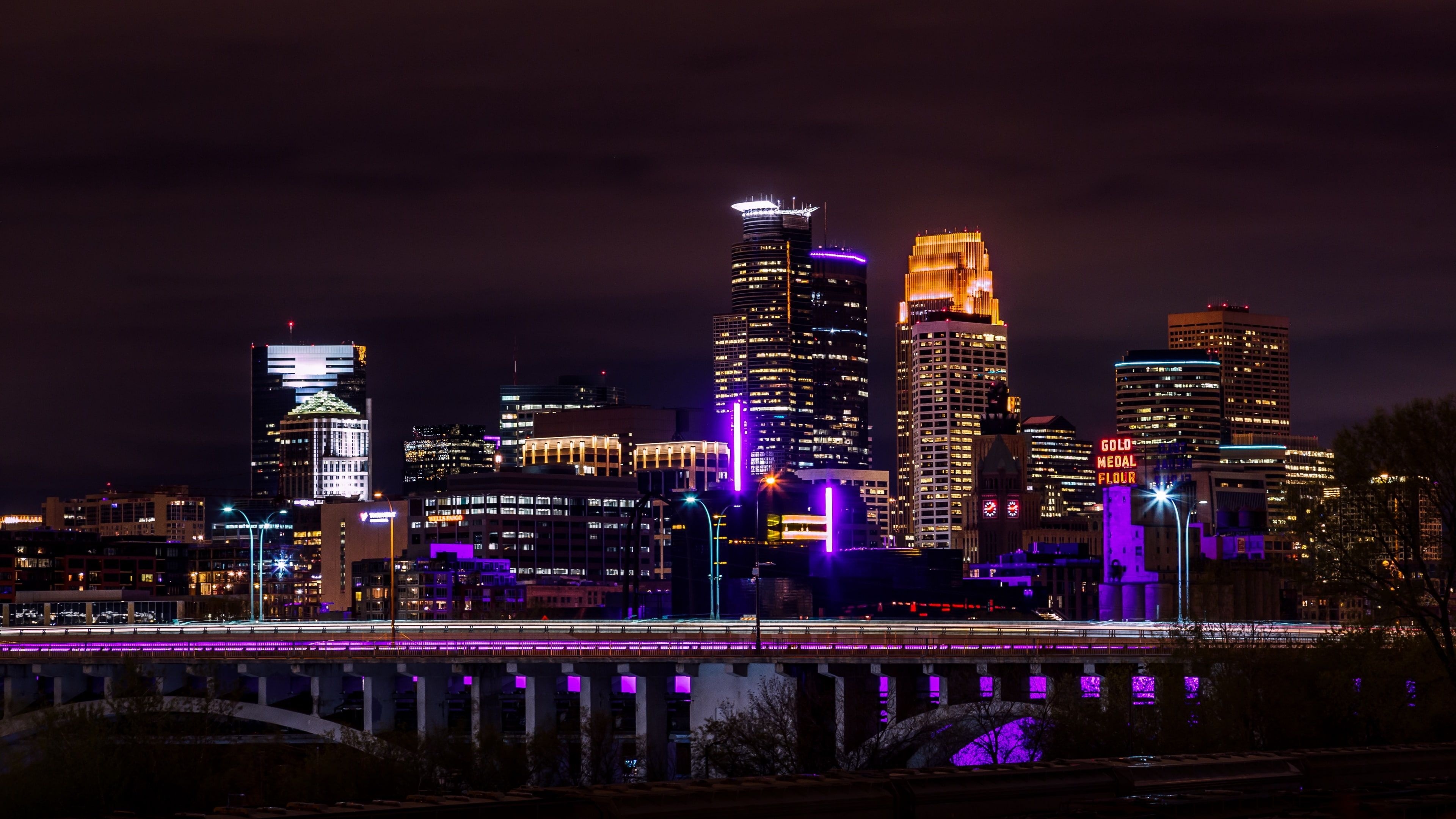 Minneapolis, Travels, Cityscape, Night downtown, 3840x2160 4K Desktop