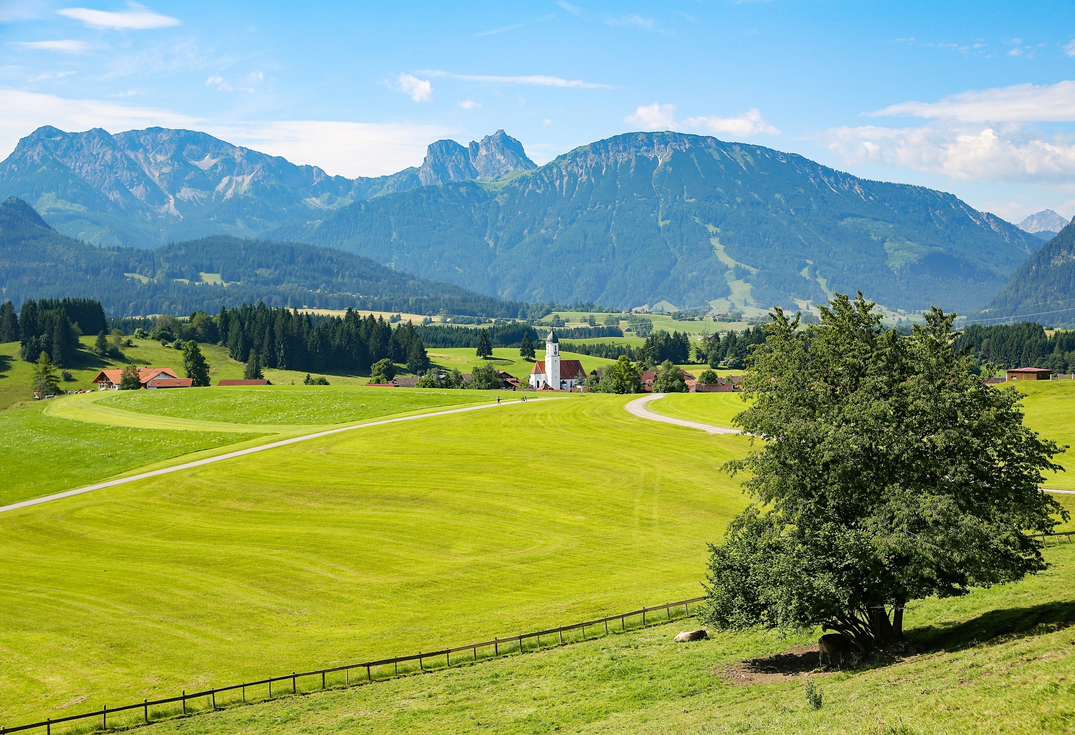 Grassland: Switzerland, Mountain range, Natural landscape, Pasture, Alps, Highland, Meadow, Plain, Rural area. 2110x1440 HD Background.