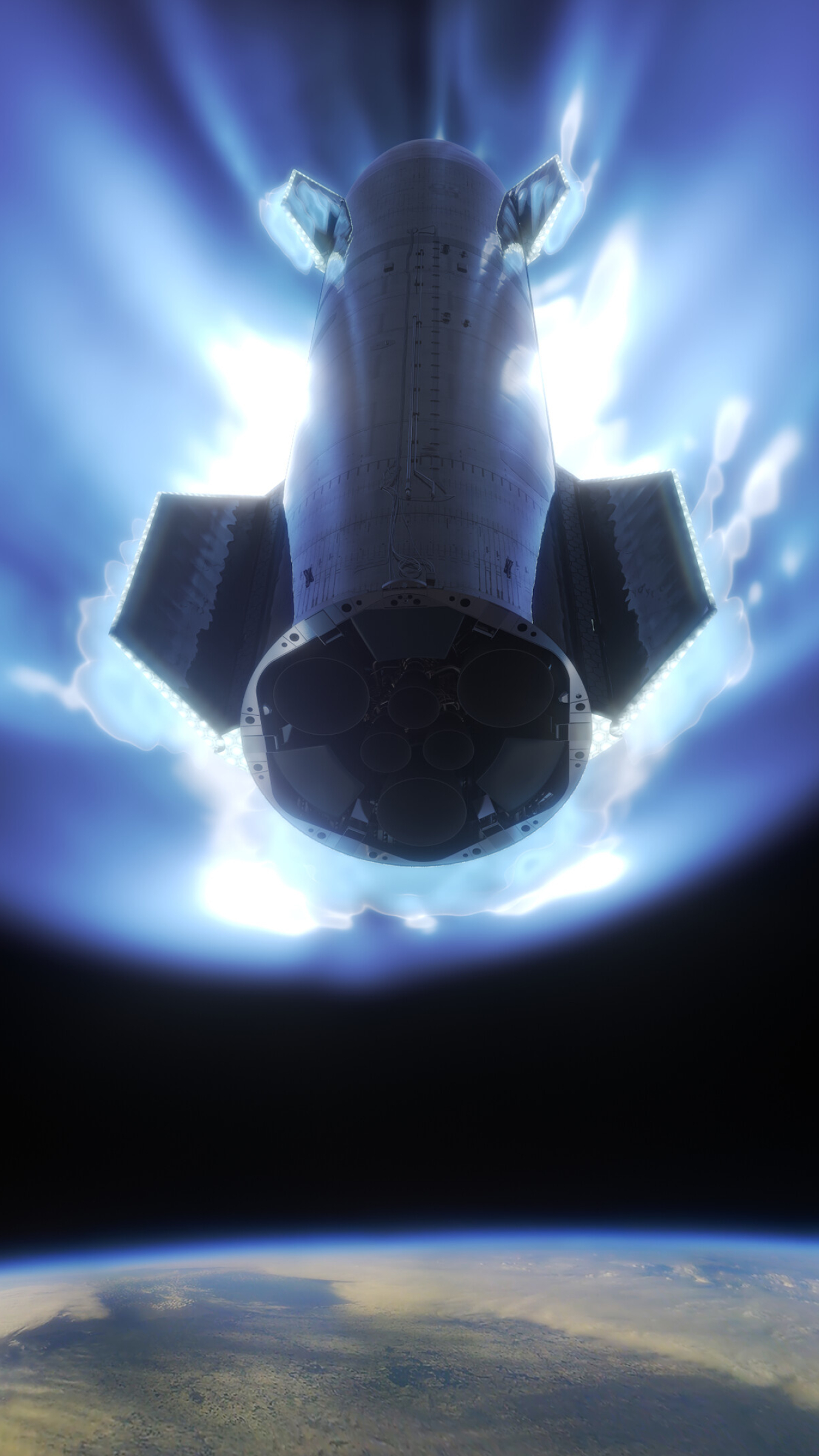 Starship: A second stage or long-duration spacecraft, Reentering the atmosphere. 1350x2400 HD Wallpaper.