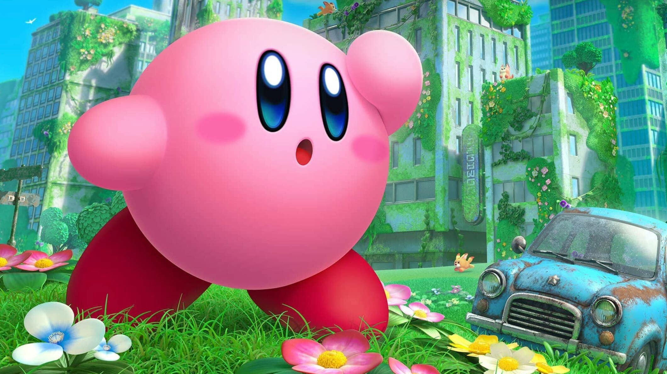 Kirby and the Forgotten Land, March 25 release, Puffball adventure, Post-apocalyptic setting, 2120x1190 HD Desktop
