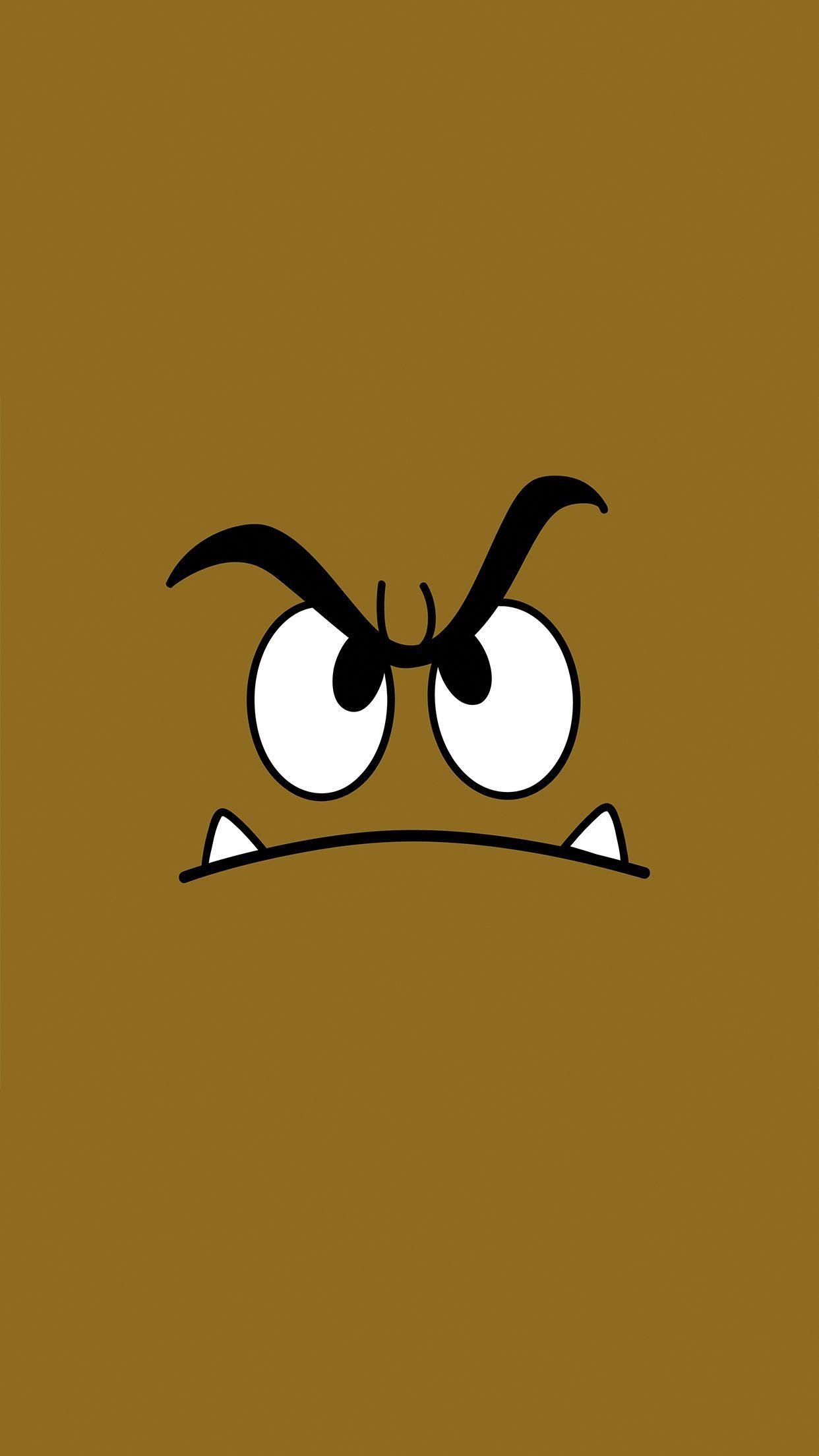 Goomba: Goomba's face, Black eyebrows and a pair of fangs sprouting from their lower jaw. 1250x2210 HD Background.