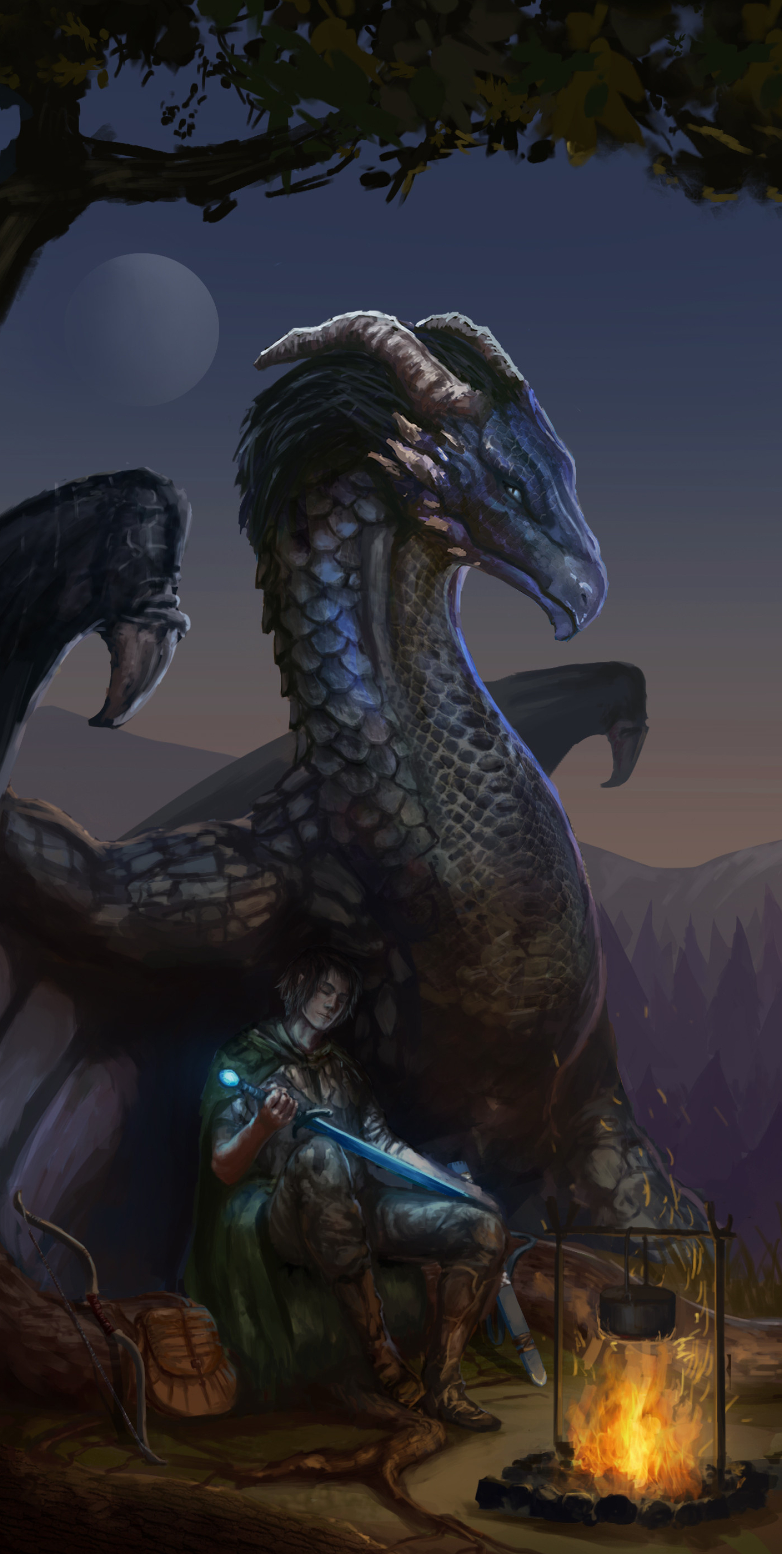 Artistic creation, Eragon and Saphira, Imaginative artwork, Mythical bond, 1570x3110 HD Phone