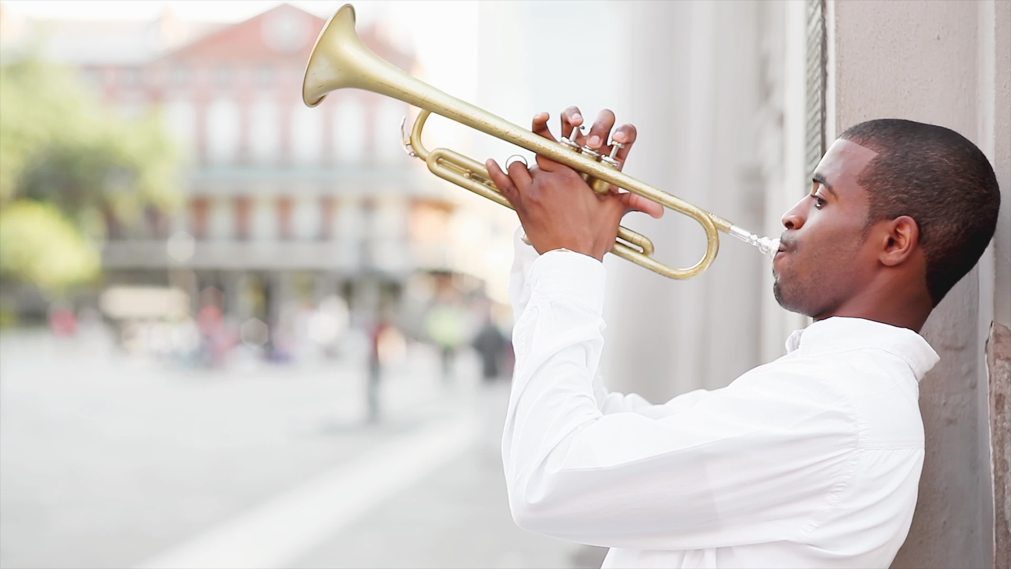 Trumpet: A brass instrument, Producing sound by blowing air through closed lips, Trumpeter. 3840x2160 4K Wallpaper.