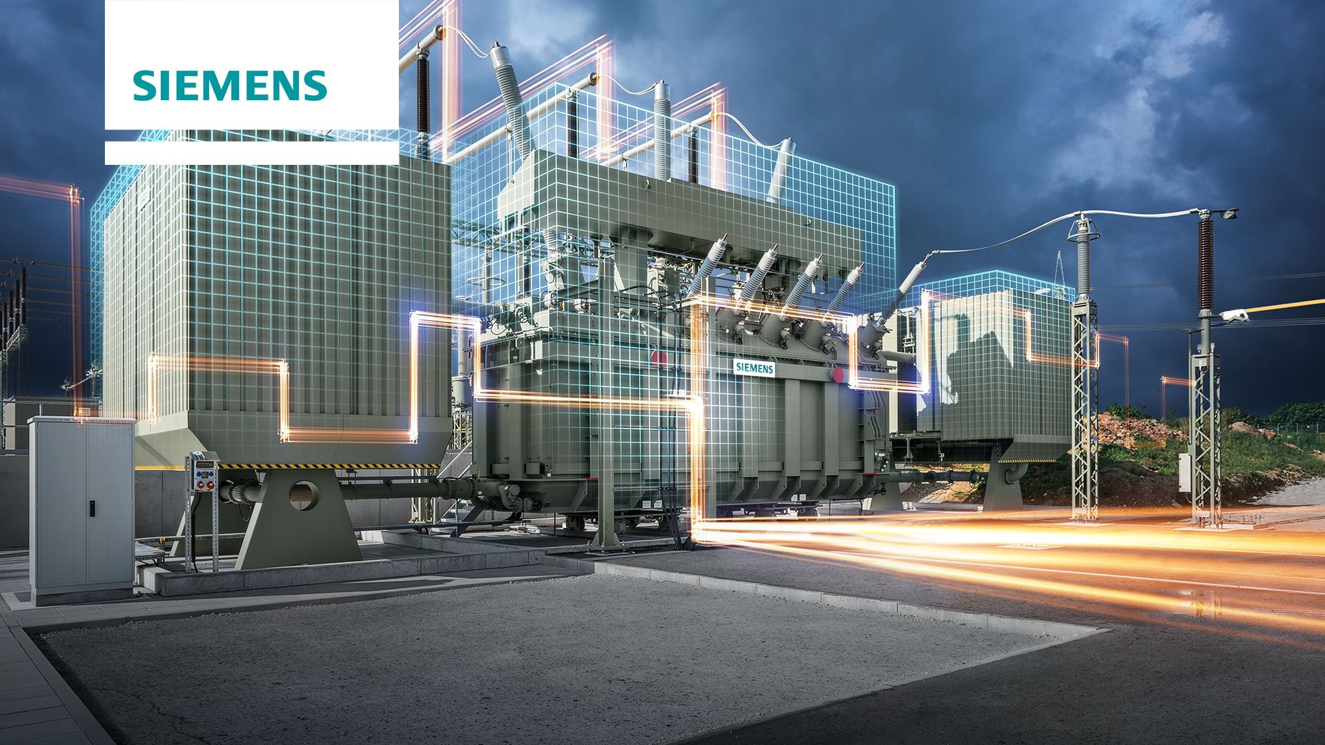Siemens: A technology company focused on industry, digital transformation, transport, and generation of electrical power. 1920x1080 Full HD Background.