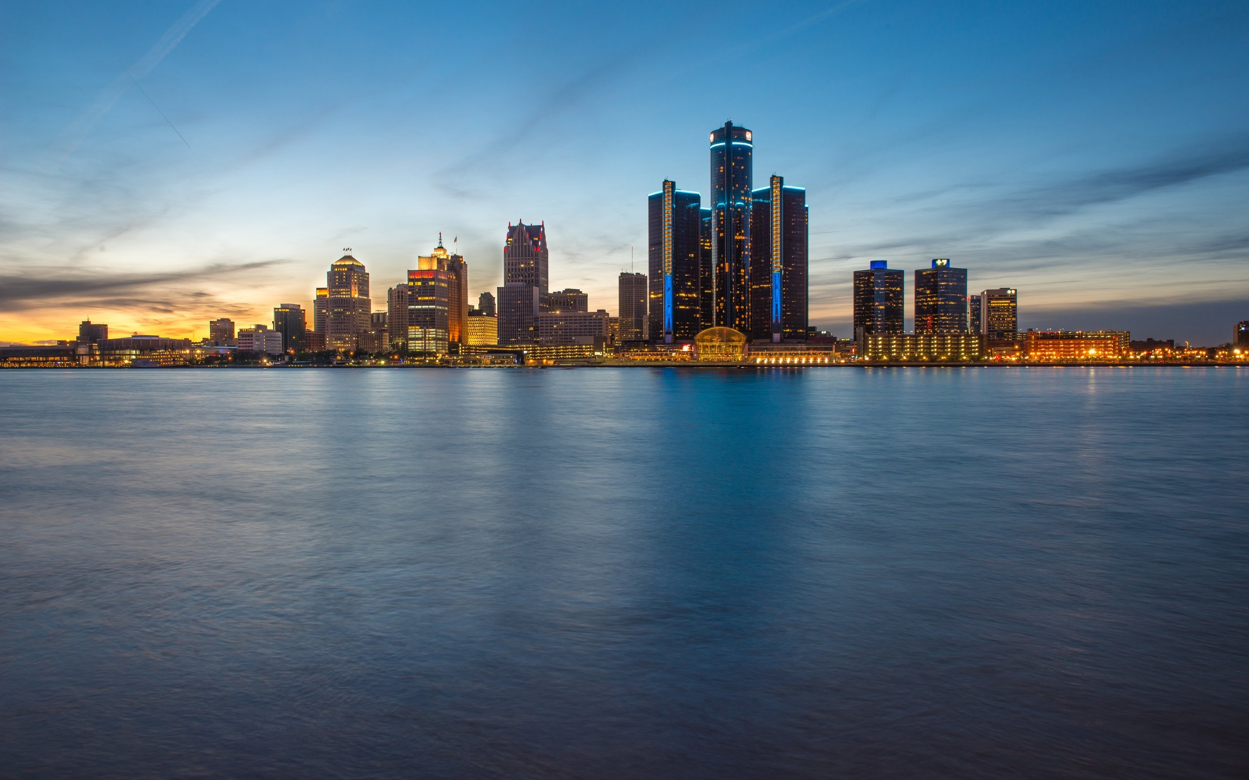 Detroit, Skyline evening view, 2560x1600 HD Desktop