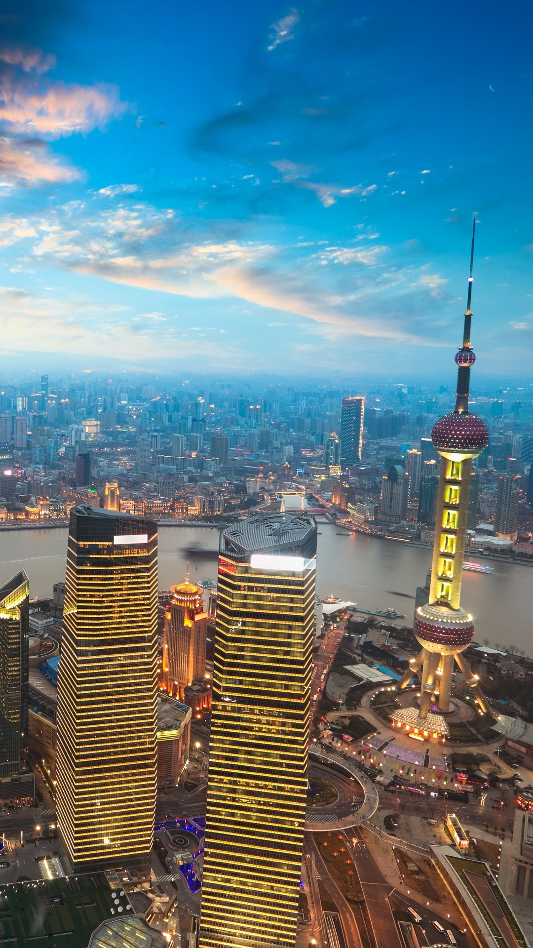 Oriental Pearl Tower, Shanghai, Aerial view, City skyline, 1080x1920 Full HD Phone