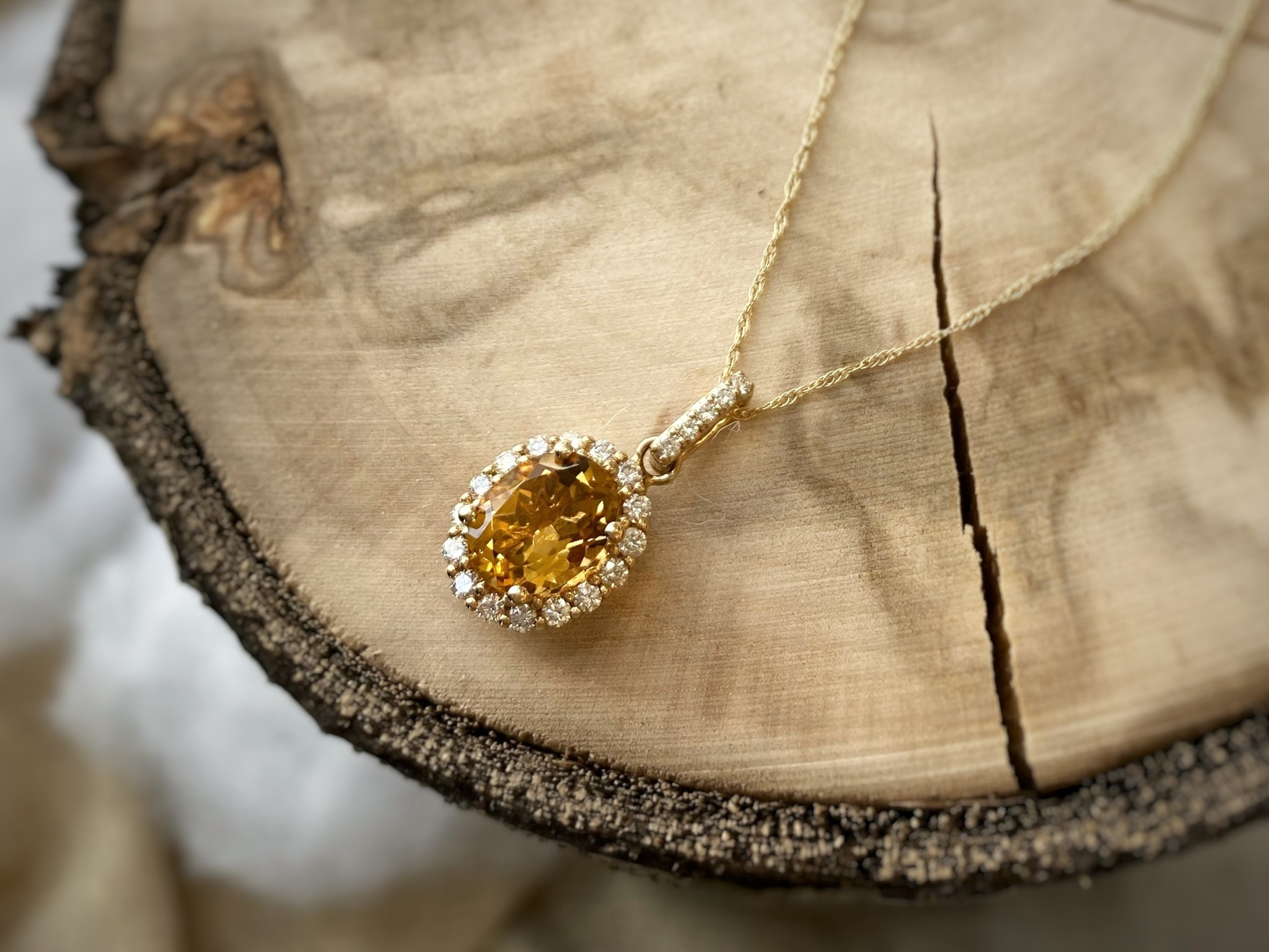 Gold citrine necklace, 14k gold jewelry, Diamond halo pendant, EK Jewelers collection, 2050x1540 HD Desktop