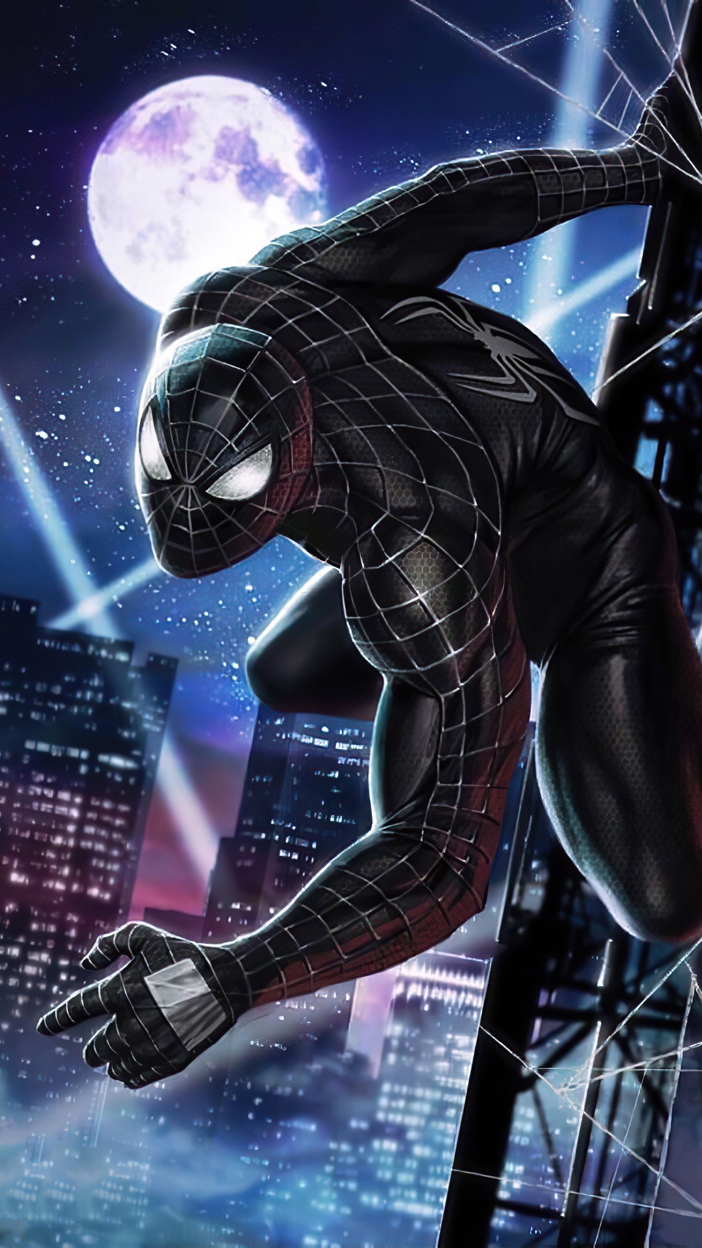 Black Spider-Man, 4K wallpaper, Powerful visuals, 1440x2560 HD Phone