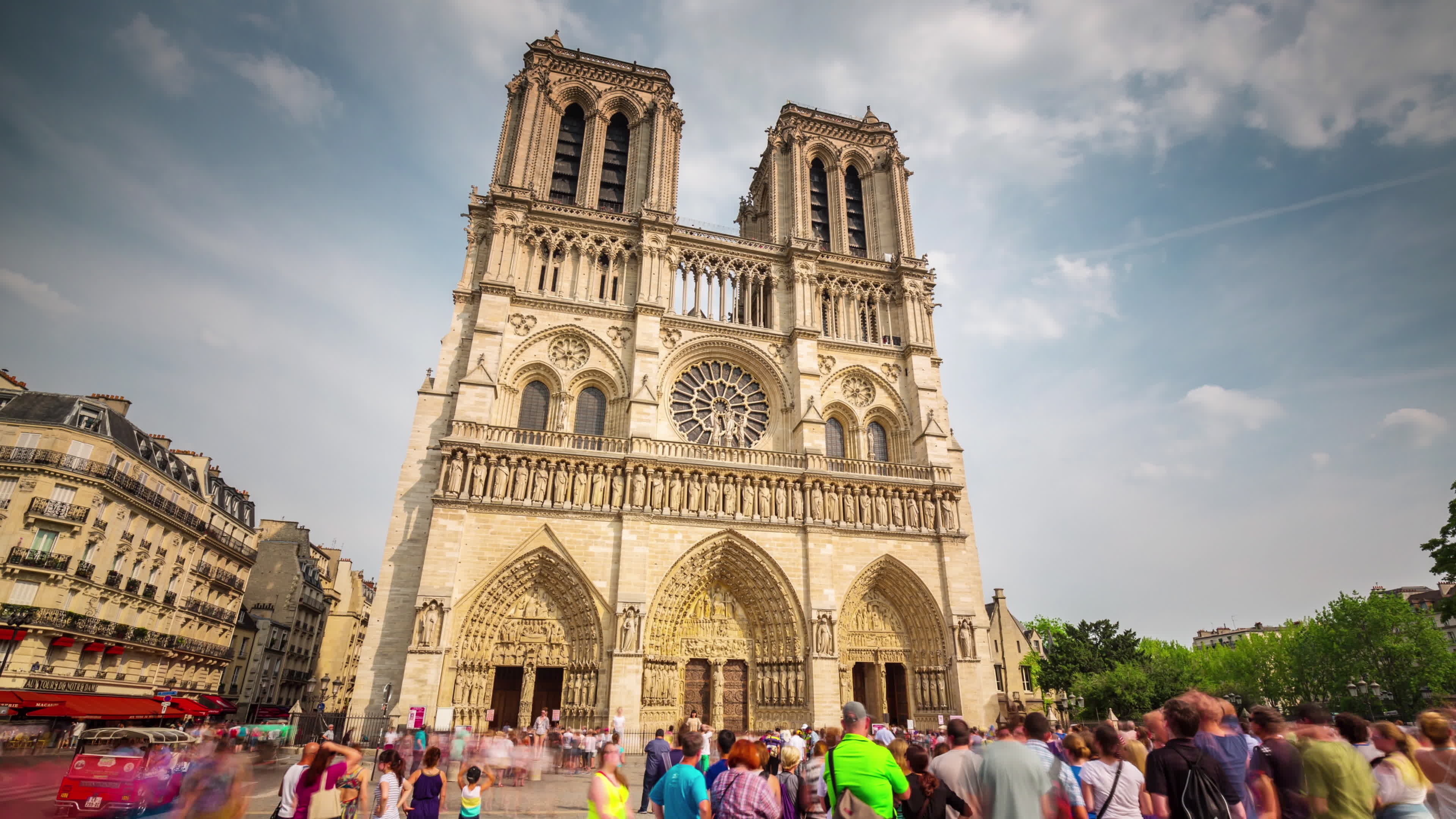 Notre-Dame Cathedral, Travels, Stock video, Famous front panorama, 3840x2160 4K Desktop